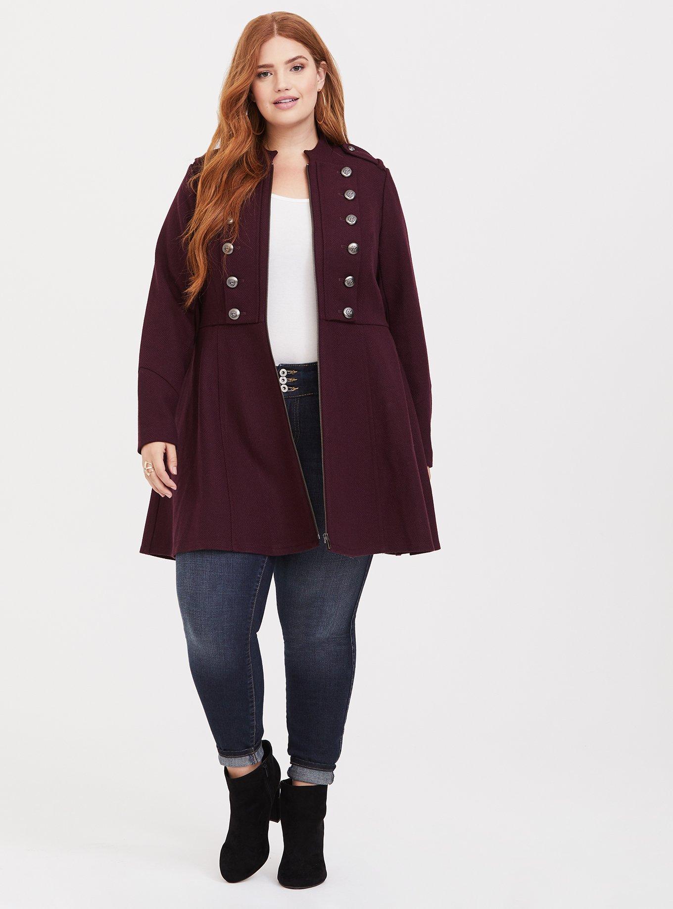 Burgundy Zip Military Coat, WINETASTING, alternate
