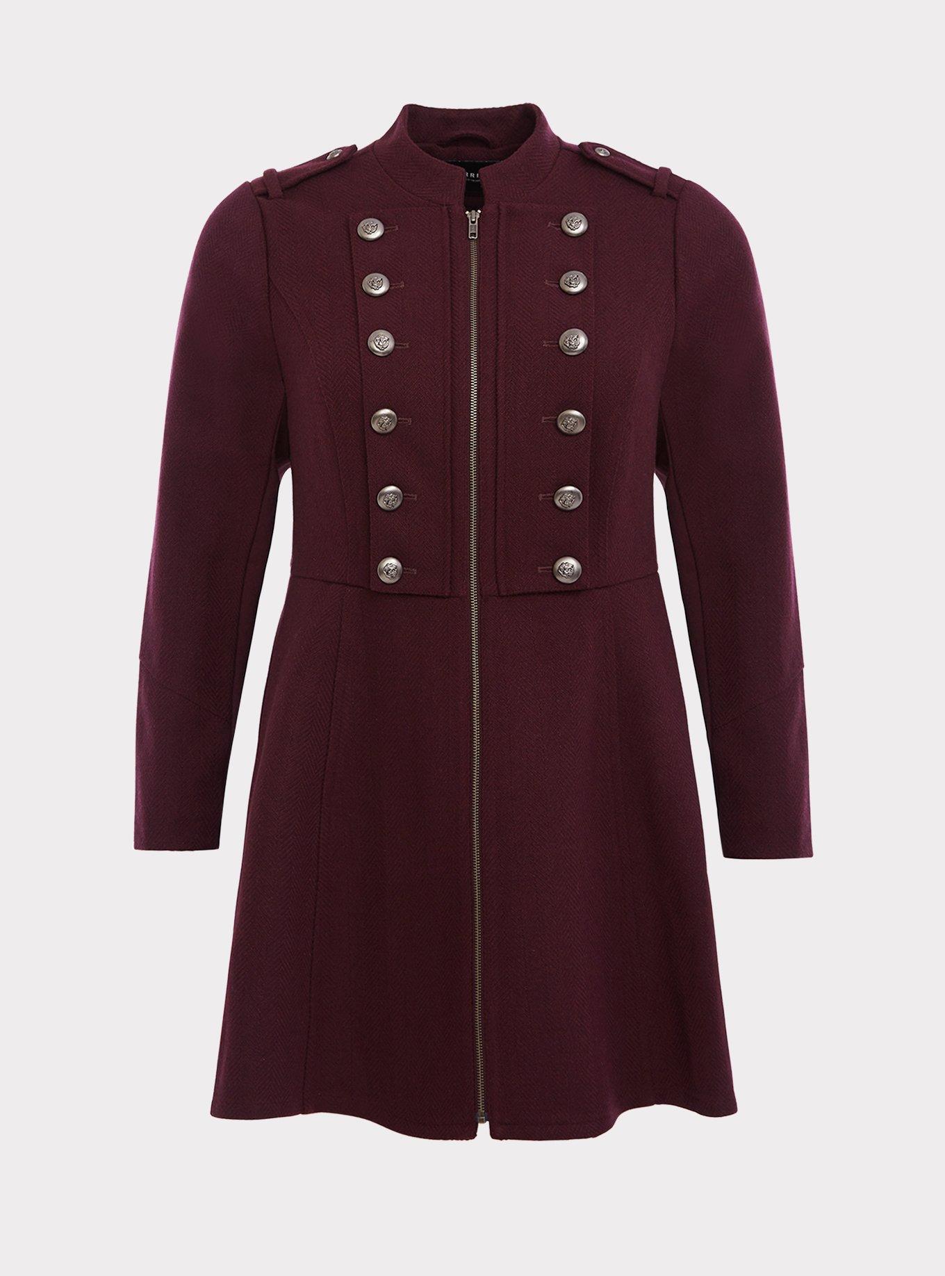 Burgundy military cheap coat