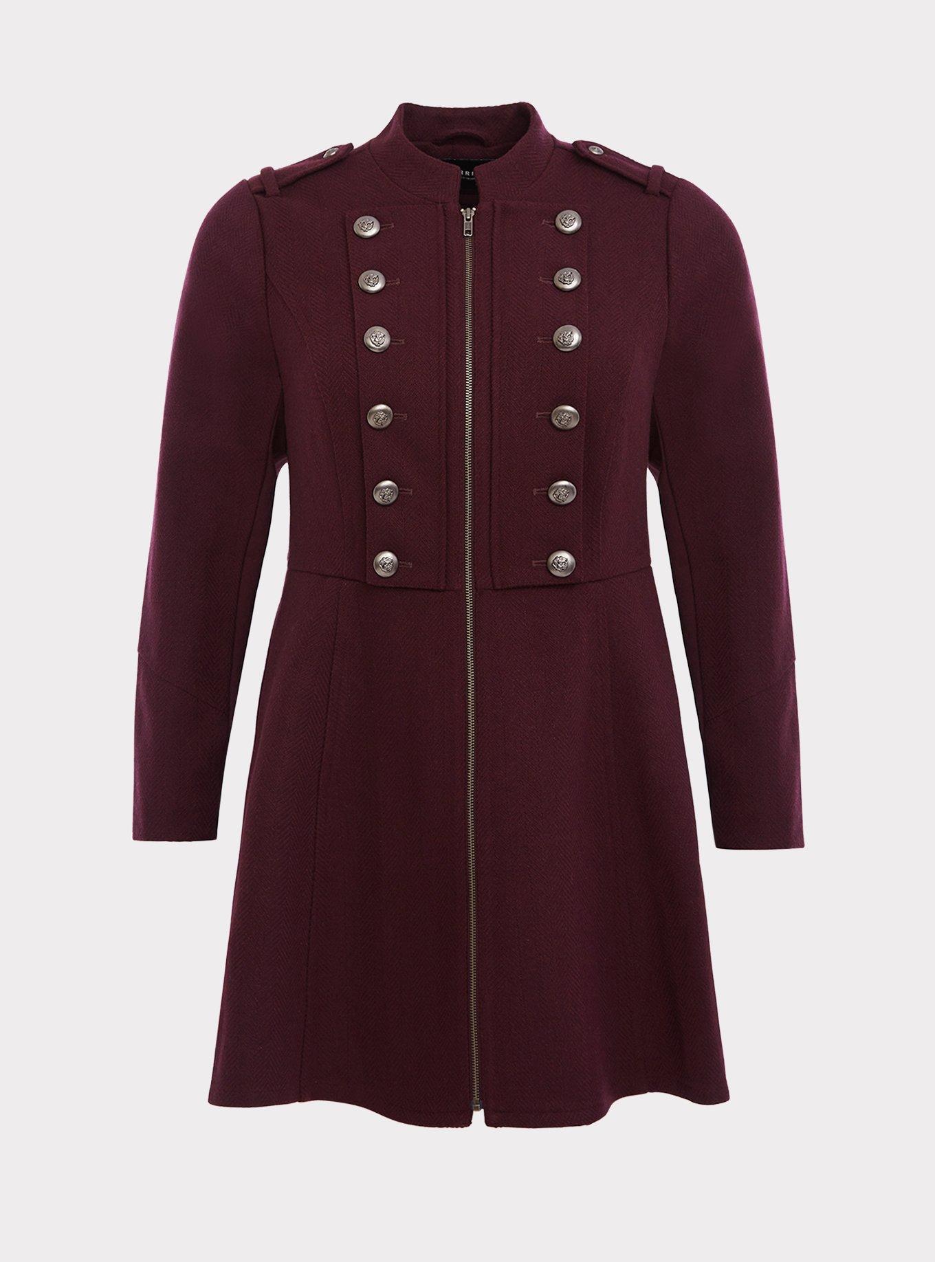 Burgundy Zip Military Coat