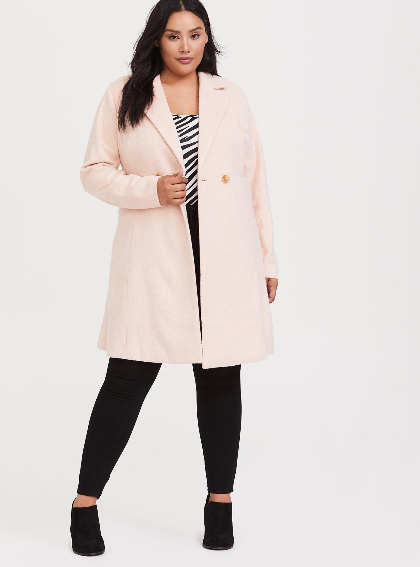 Pink wool coat plus size sale