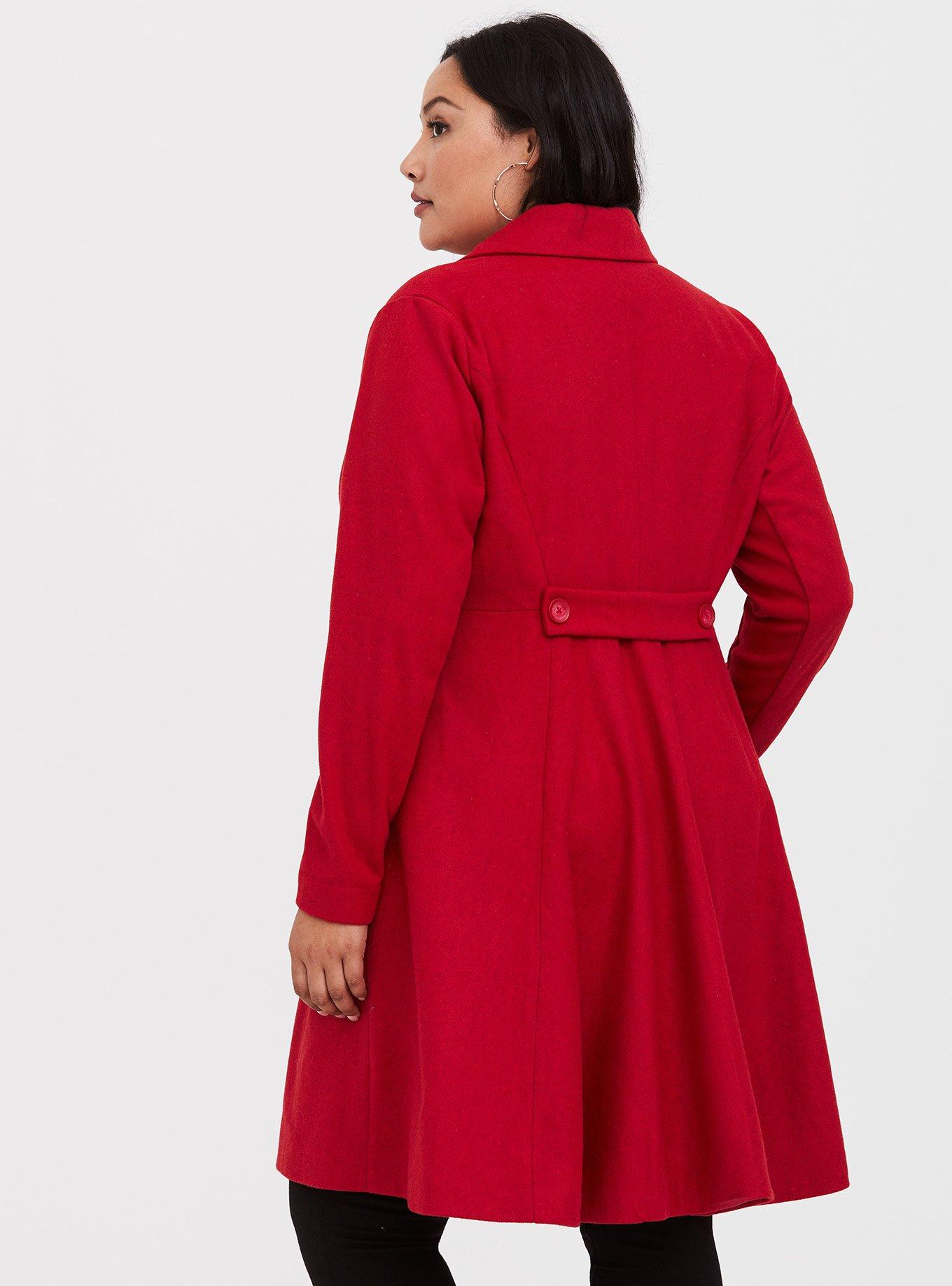 Shop Plus Size Wool Blend Coat in Red, Sizes 12-30