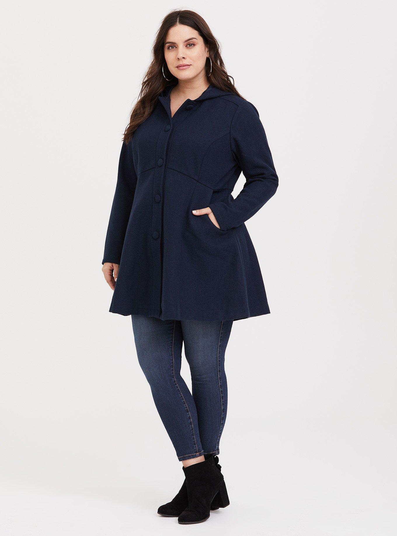 Plus Size - Fit And Flare Coat With Hood - Torrid