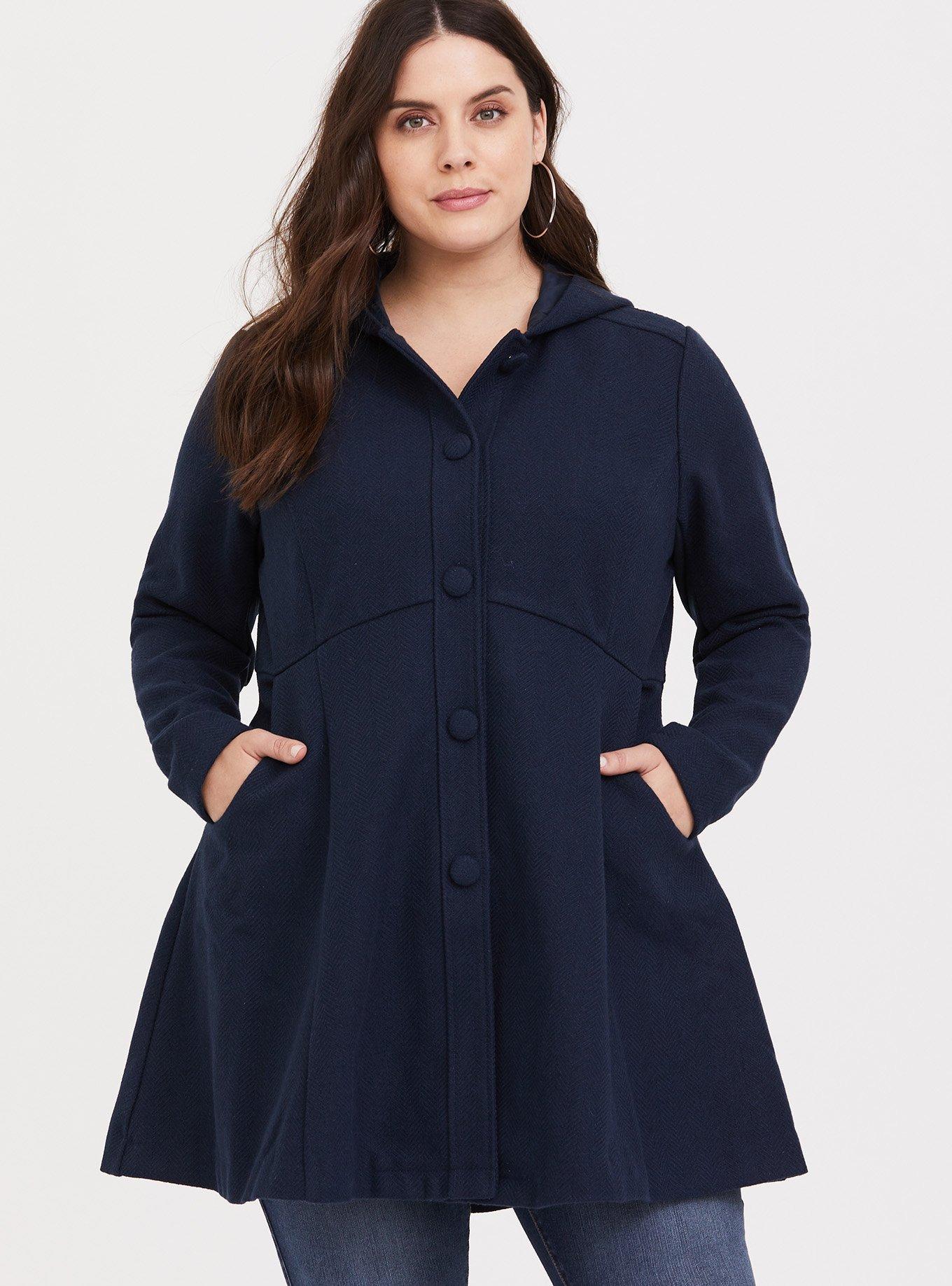 Plus Size - Fit And Flare Coat With Hood - Torrid