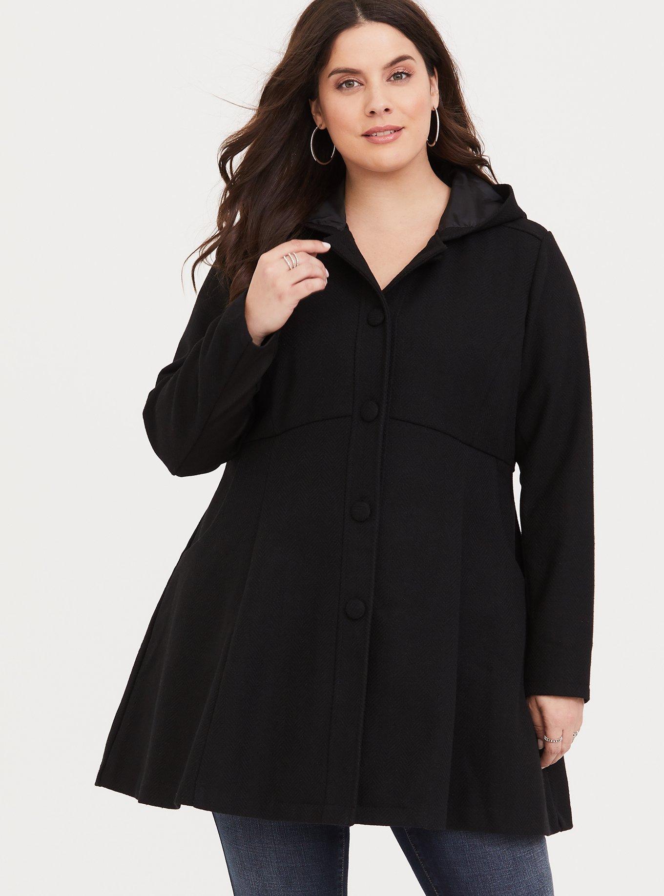 Plus Size - Fit And Flare Coat With Hood - Torrid