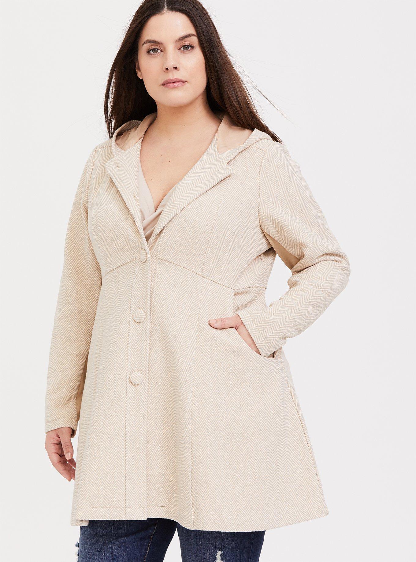 Fit And Flare Coat With Hood, OATMEAL HEATHER, hi-res