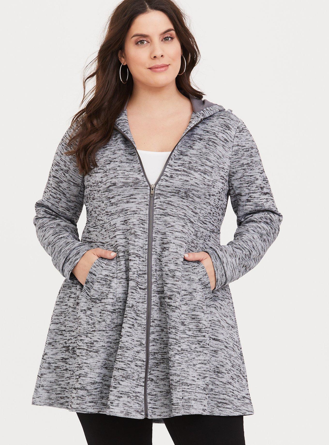 Plus Size - Grey Space Dye Hooded Fit & Flare Coat - Torrid