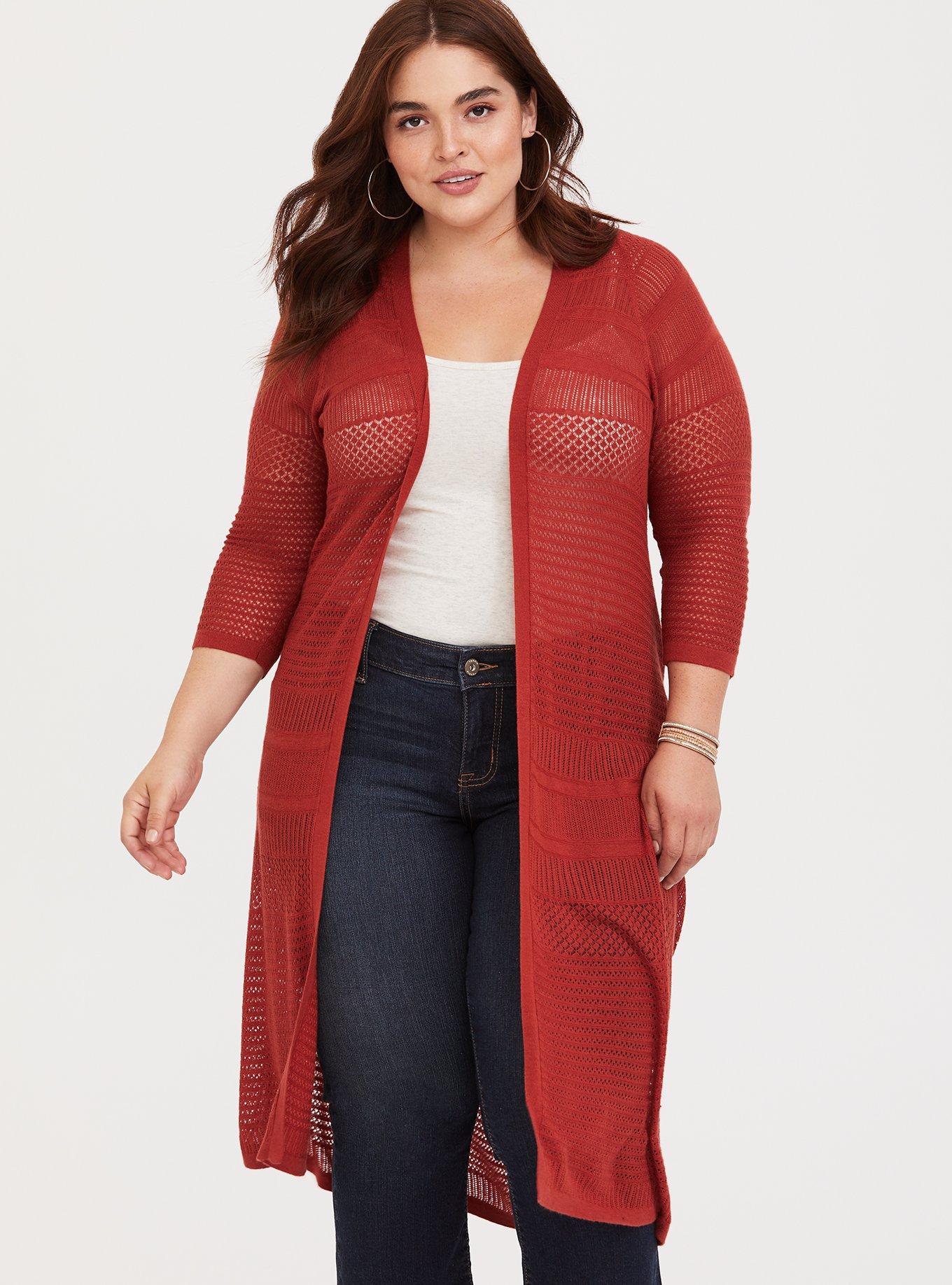 Plus Size - Pointelle Duster Open Front Sweater - Torrid