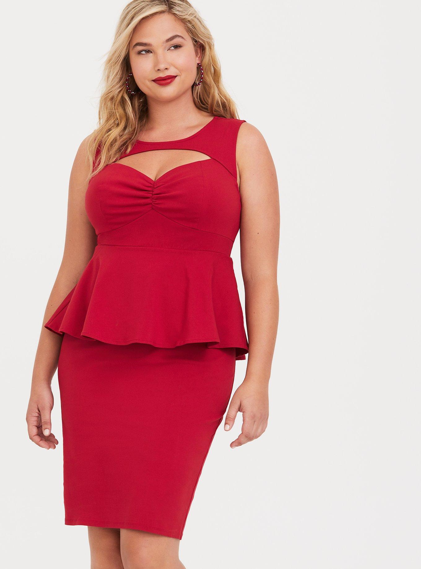 Retro Chic Red Peplum Bodycon Dress, JESTER RED, alternate