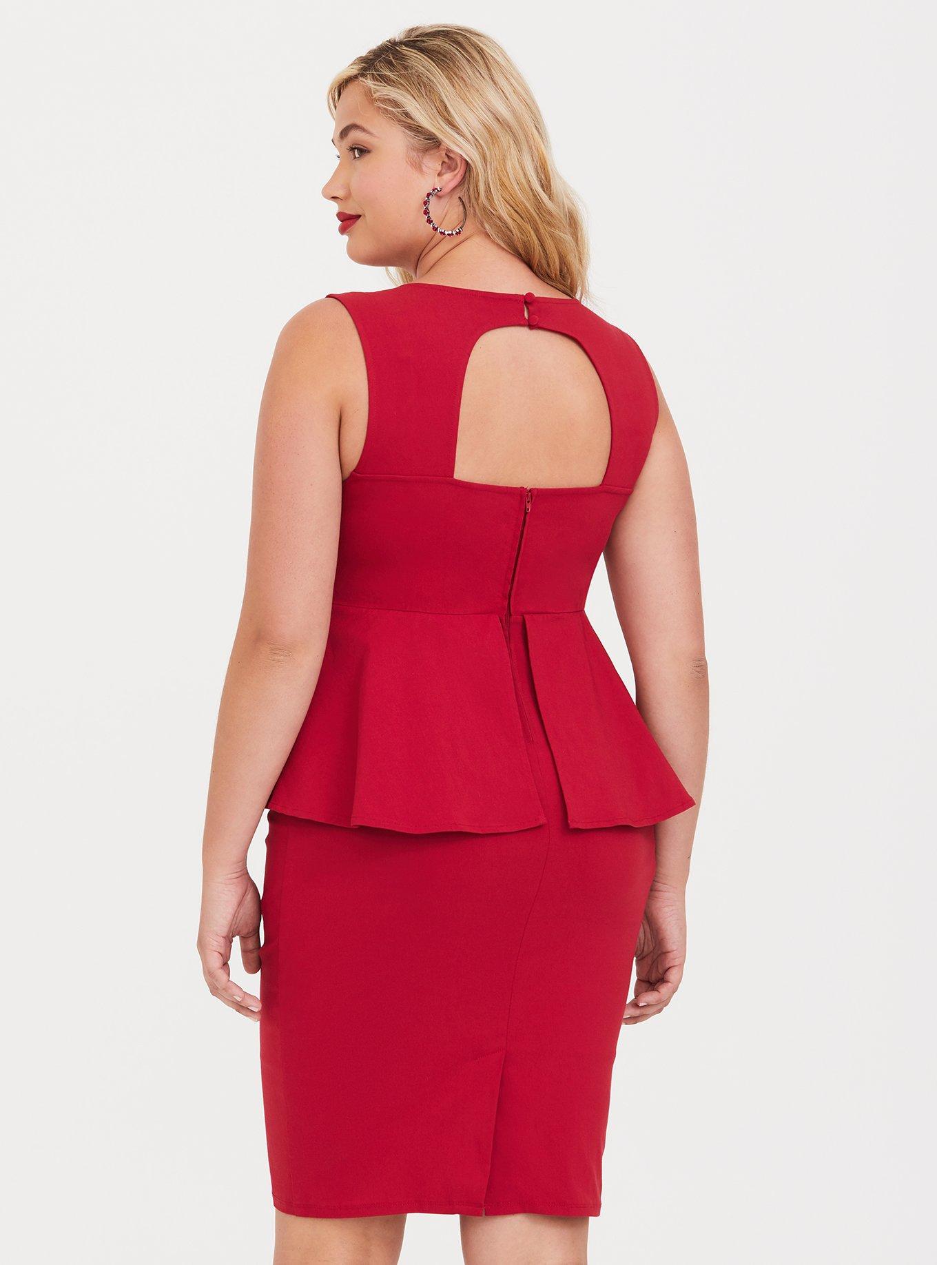 Plus Size Retro Chic Red Peplum Bodycon Dress Torrid