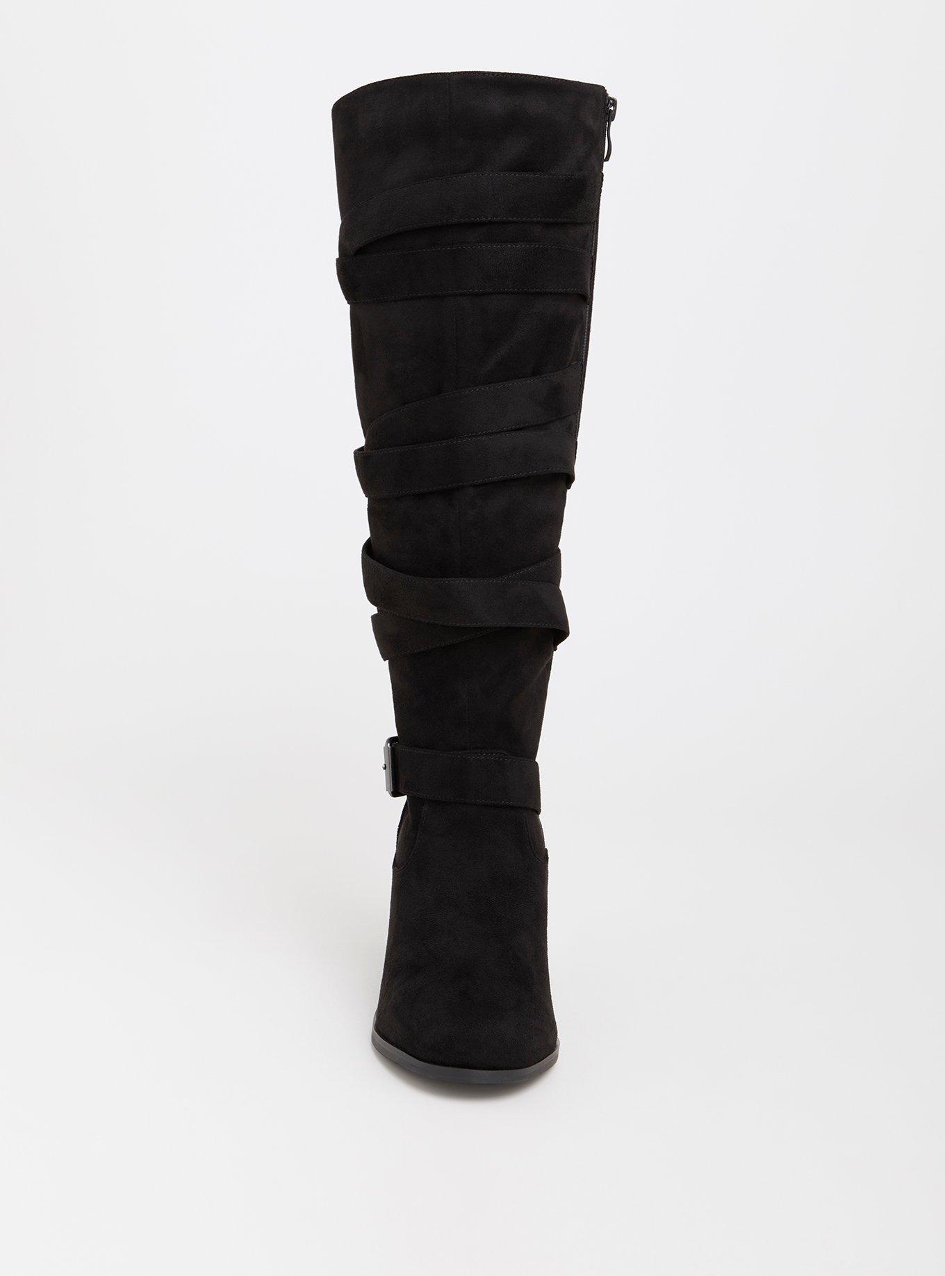 Plus Size Strappy Heeled Knee Boot (WW), BLACK, alternate