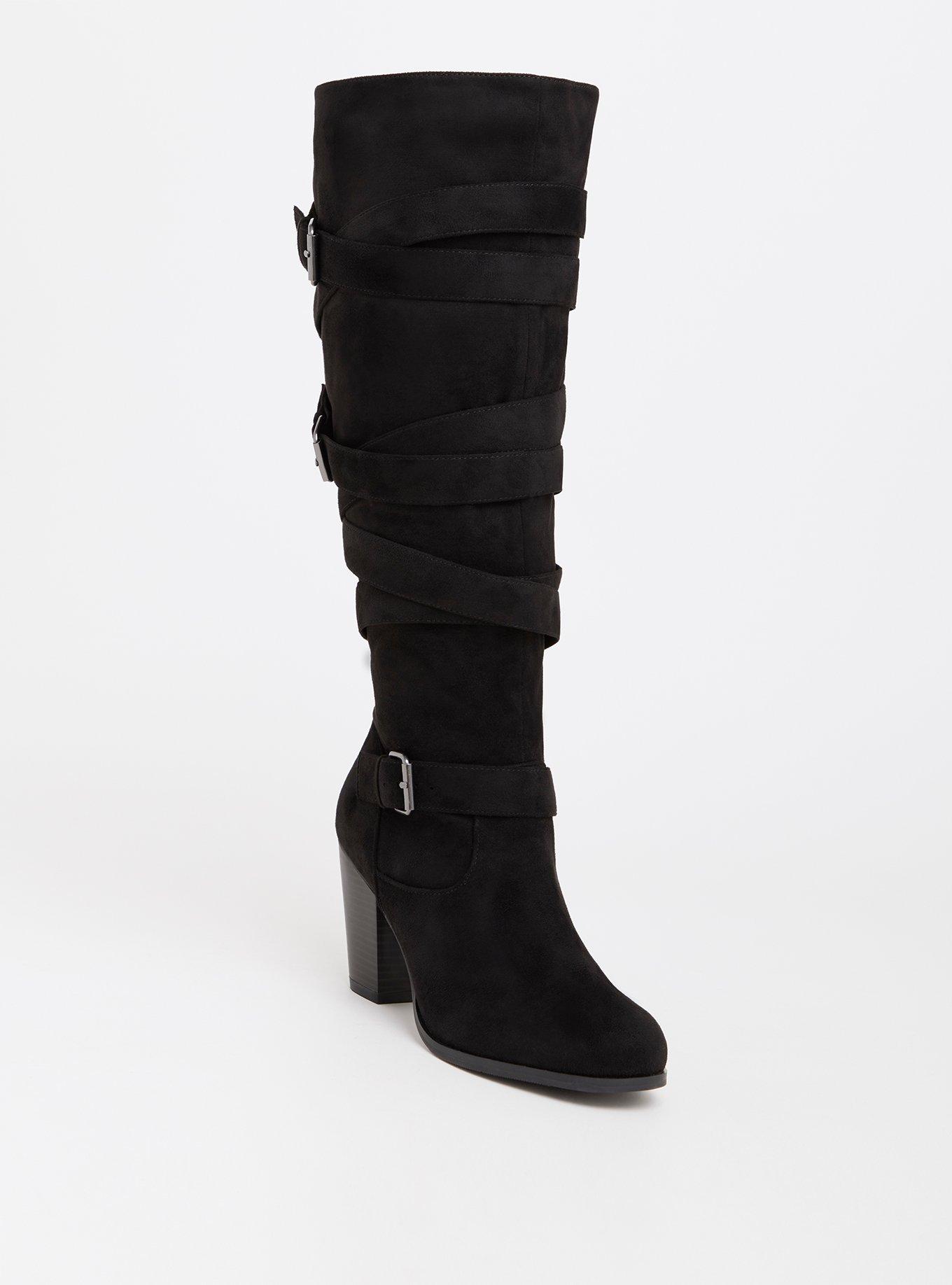 Plus Size Strappy Heeled Knee Boot (WW), BLACK, hi-res