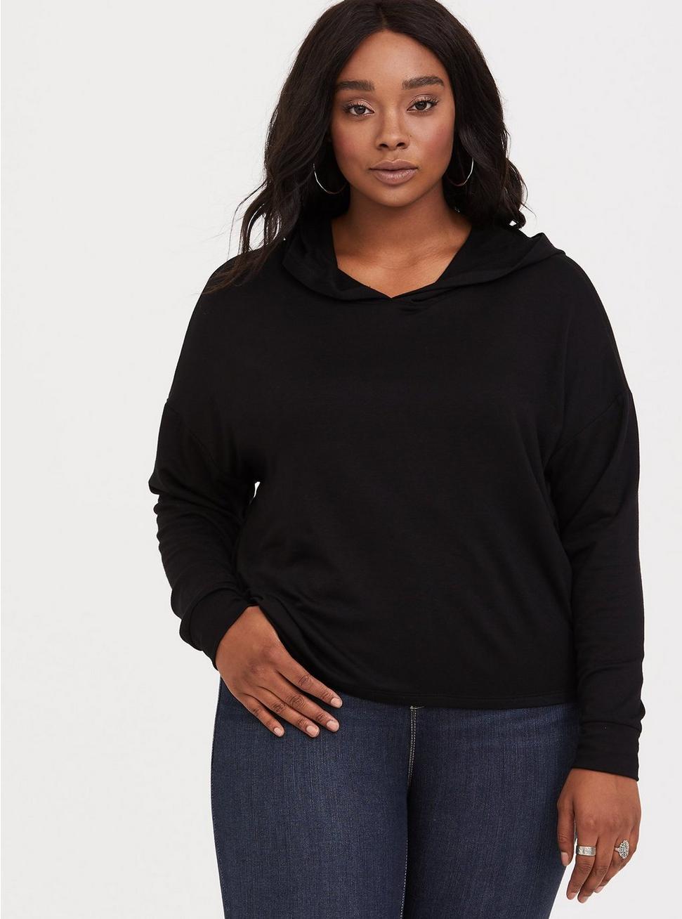 Plus Size - Black Cropped Hoodie Sweatshirt - Torrid