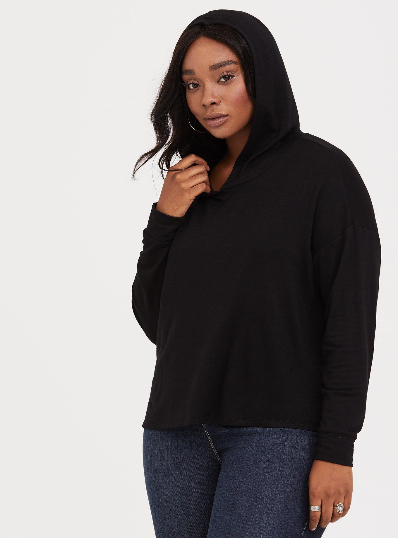 Plus Size Black Cropped Hoodie Sweatshirt Torrid