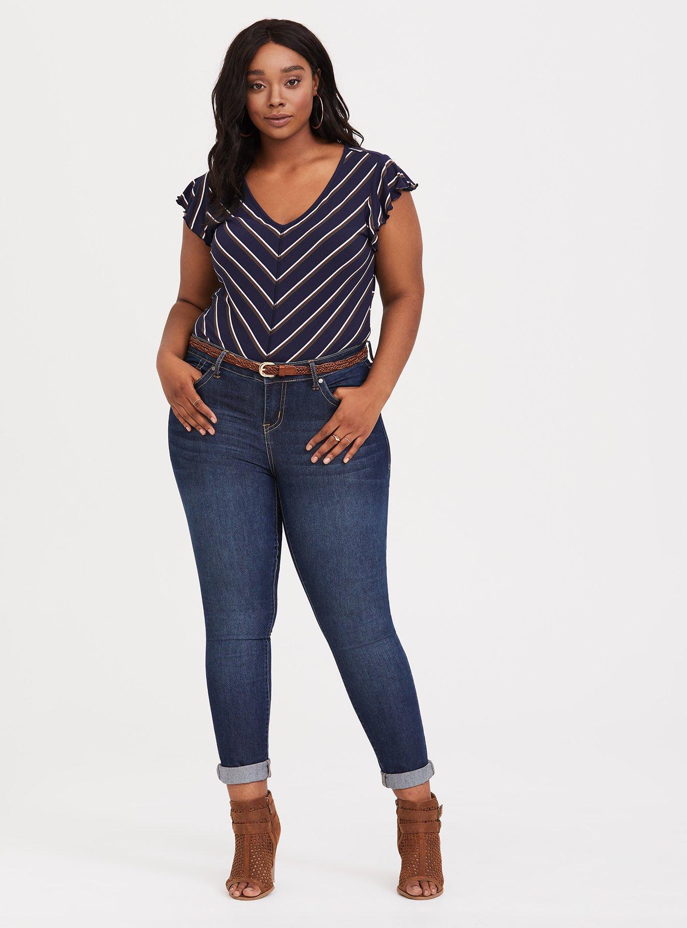 Plus Size - Navy Stripe Ruffle Tee - Torrid