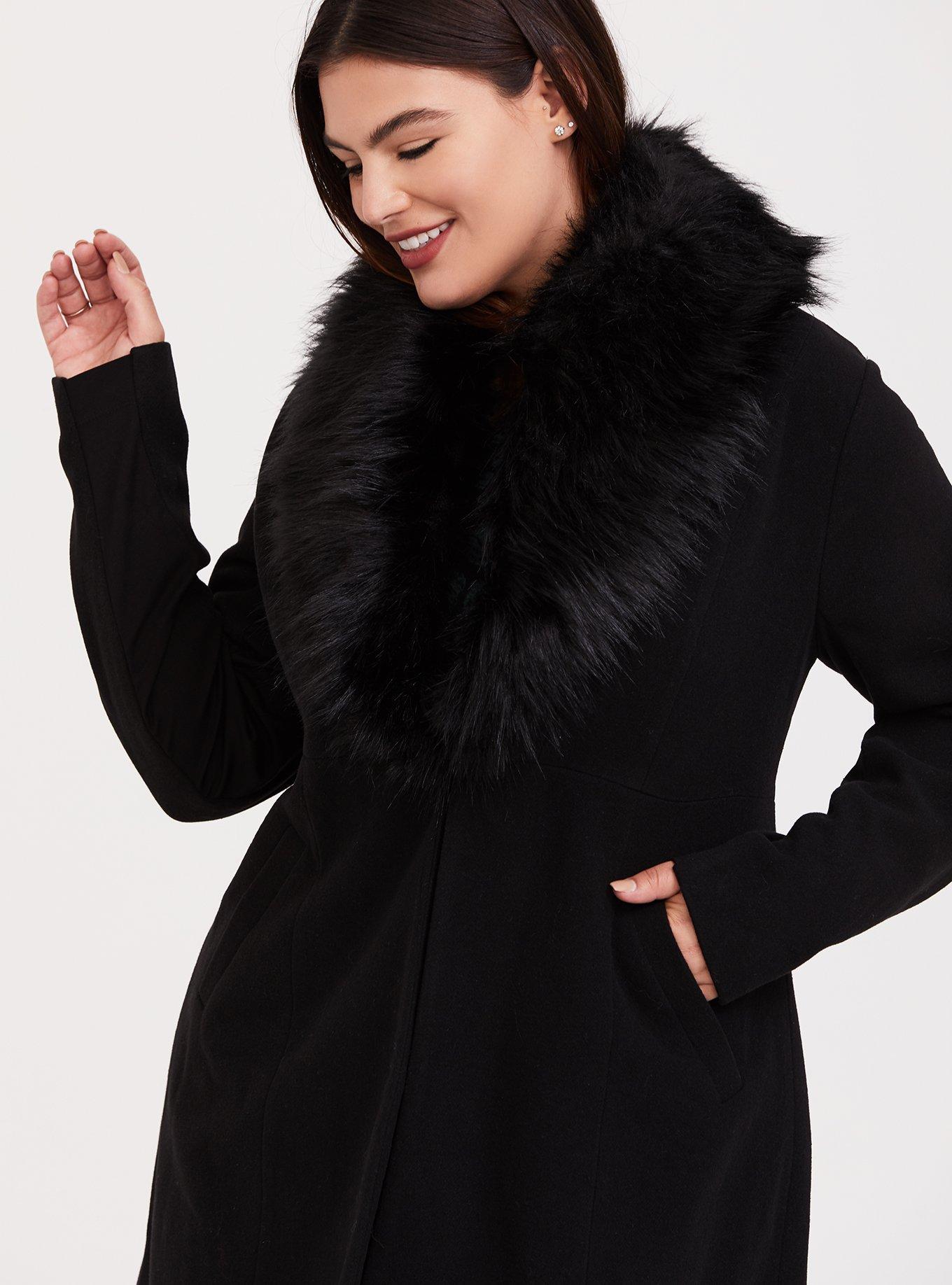 Plus size wool coat with store fur collar