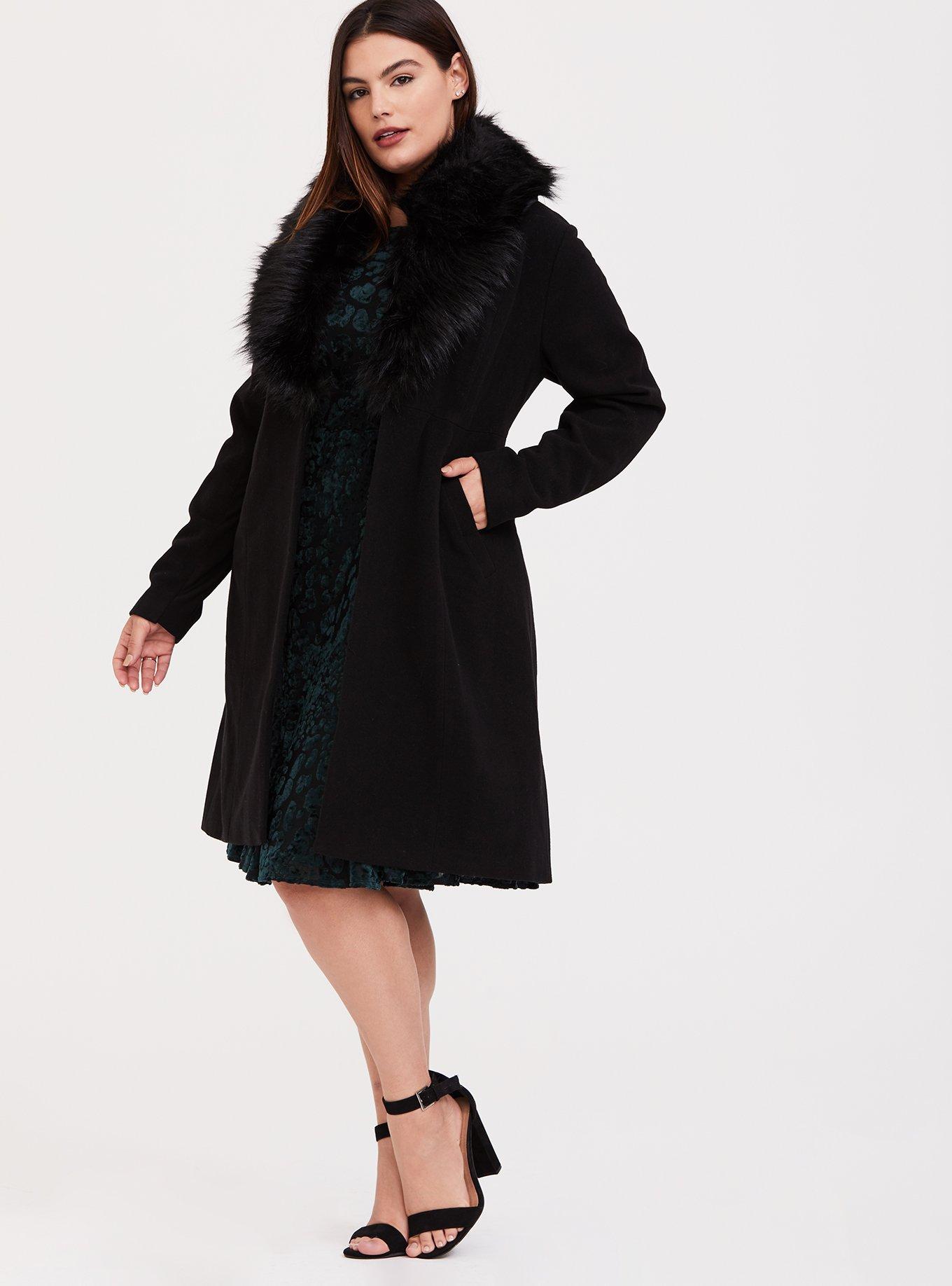 Plus Size Wool Fur Trim Coat Torrid