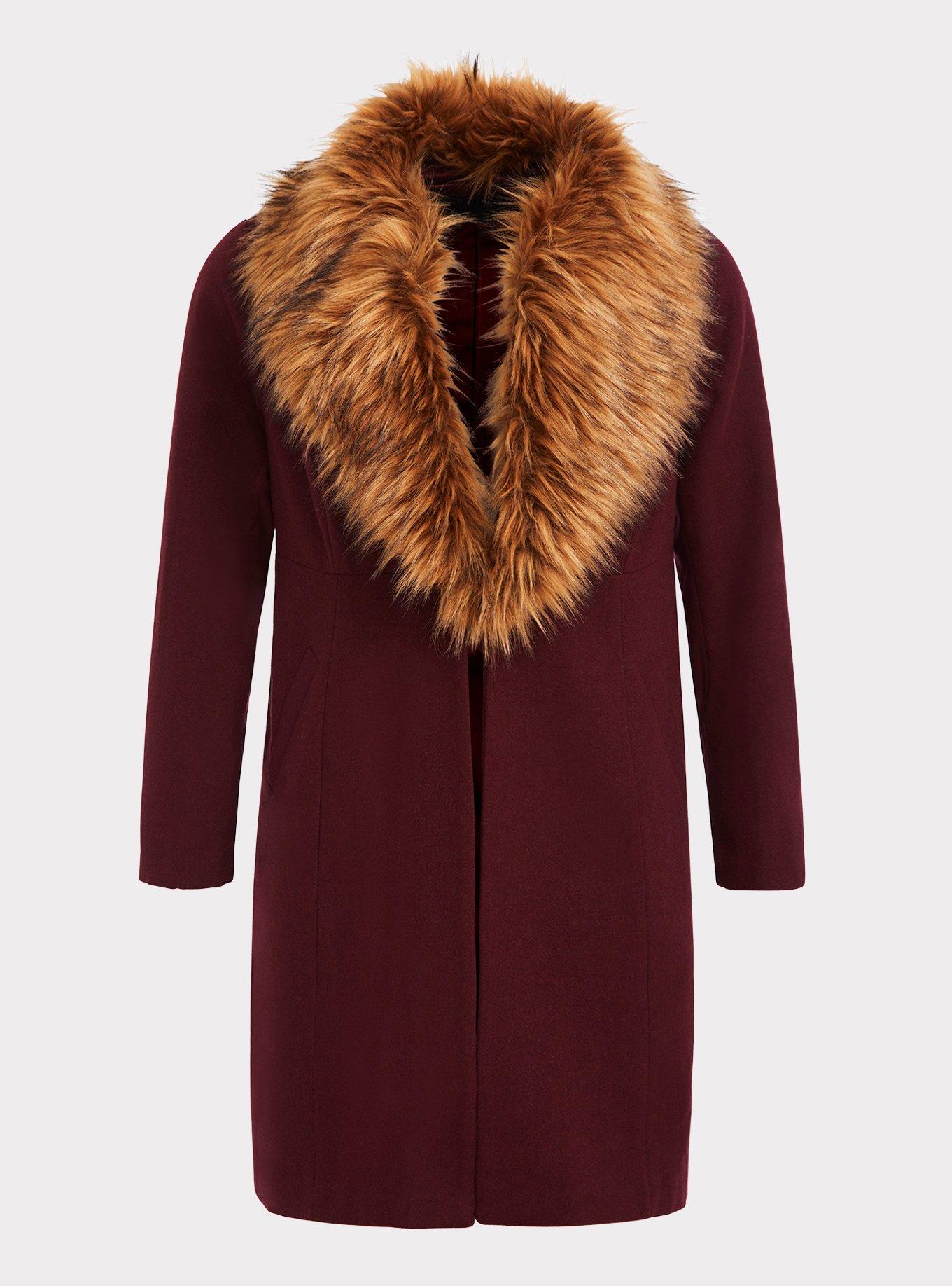 Plus Size Wool Fur Trim Coat Torrid