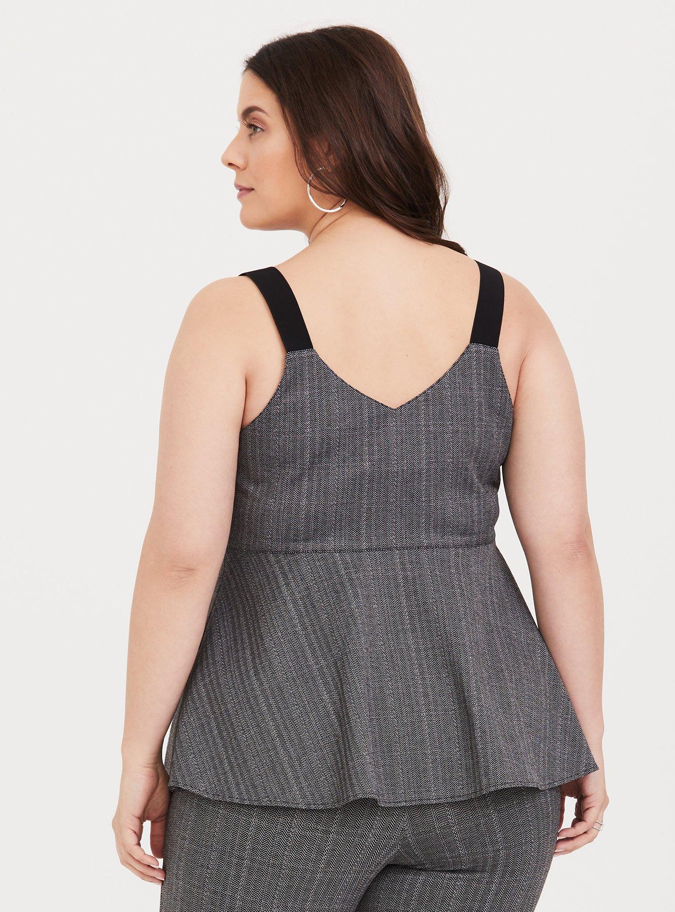 Plus Size Grey Chevron Ponte Peplum Tank, HERRINGBONE PLAID, alternate