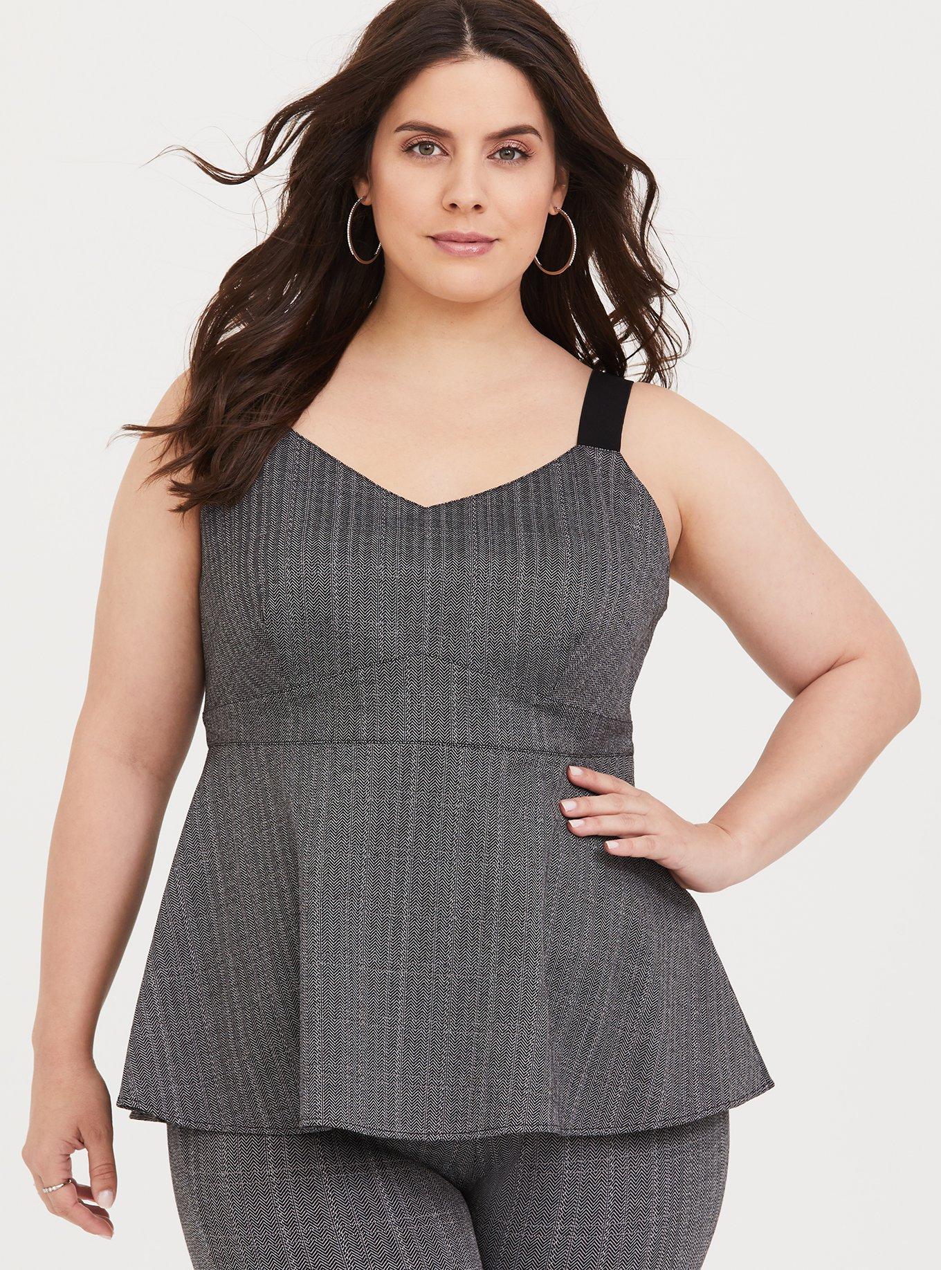 Grey Chevron Ponte Peplum Tank, , hi-res