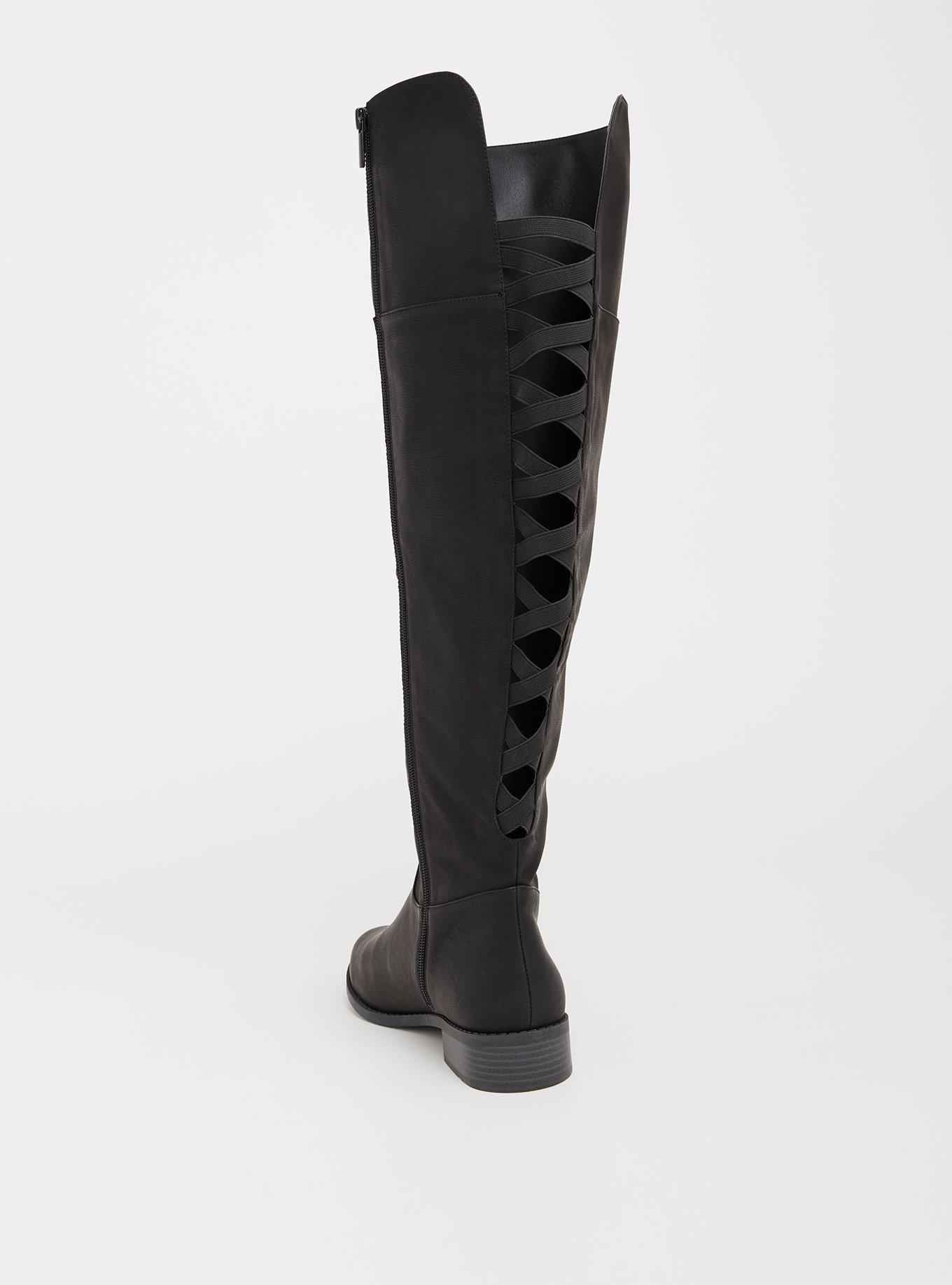 Plus Size Lattice Over The Knee Boot (WW), BLACK, alternate