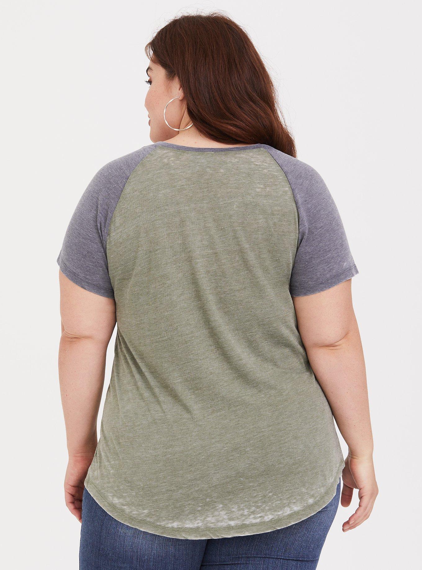 Plus Size Premium Olive & Black Classic Fit Raglan Tee, BALSAM FIR, alternate