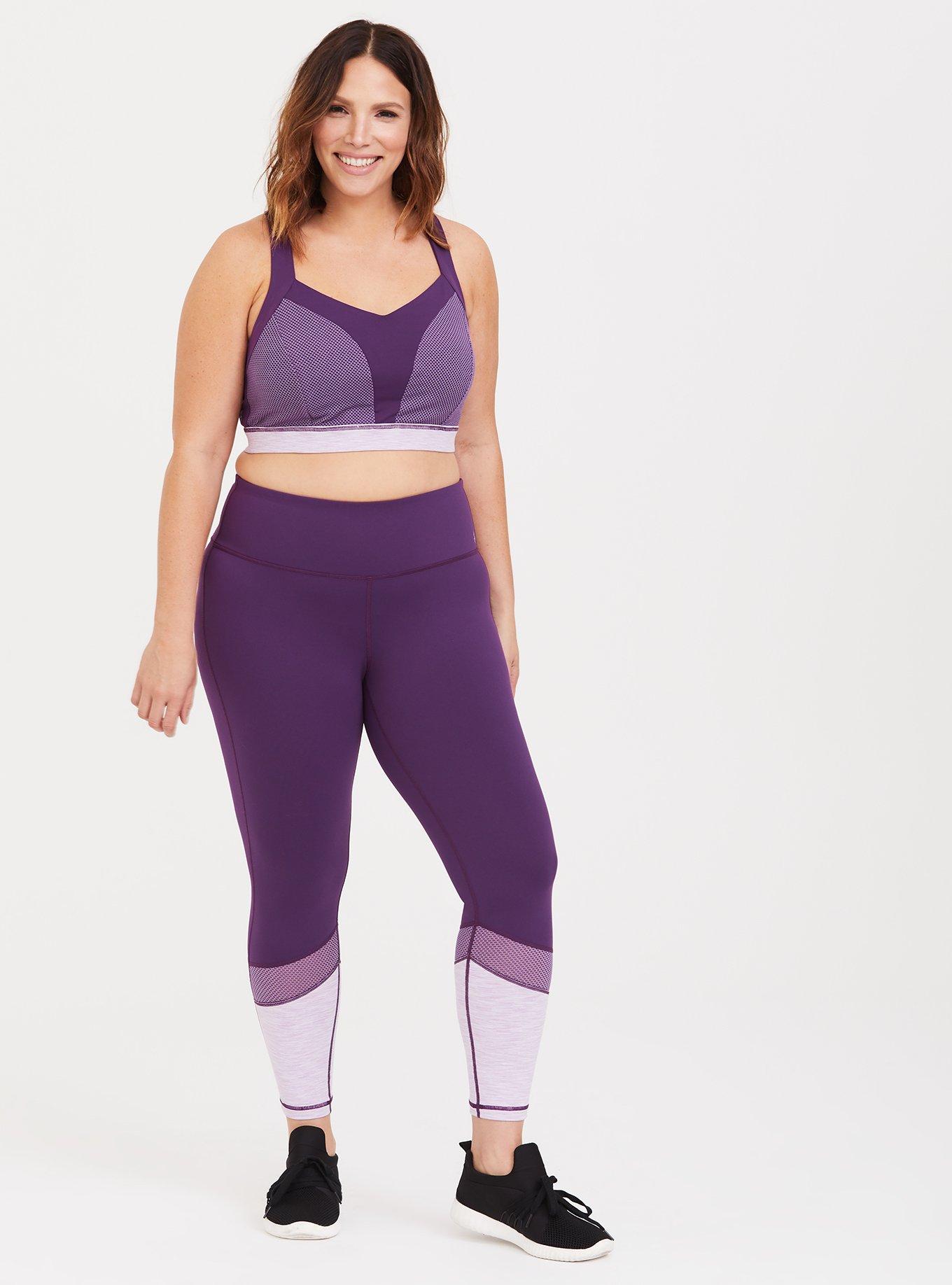 Plus Size Purple Mesh Racerback Sports Bra, PURPLE, alternate
