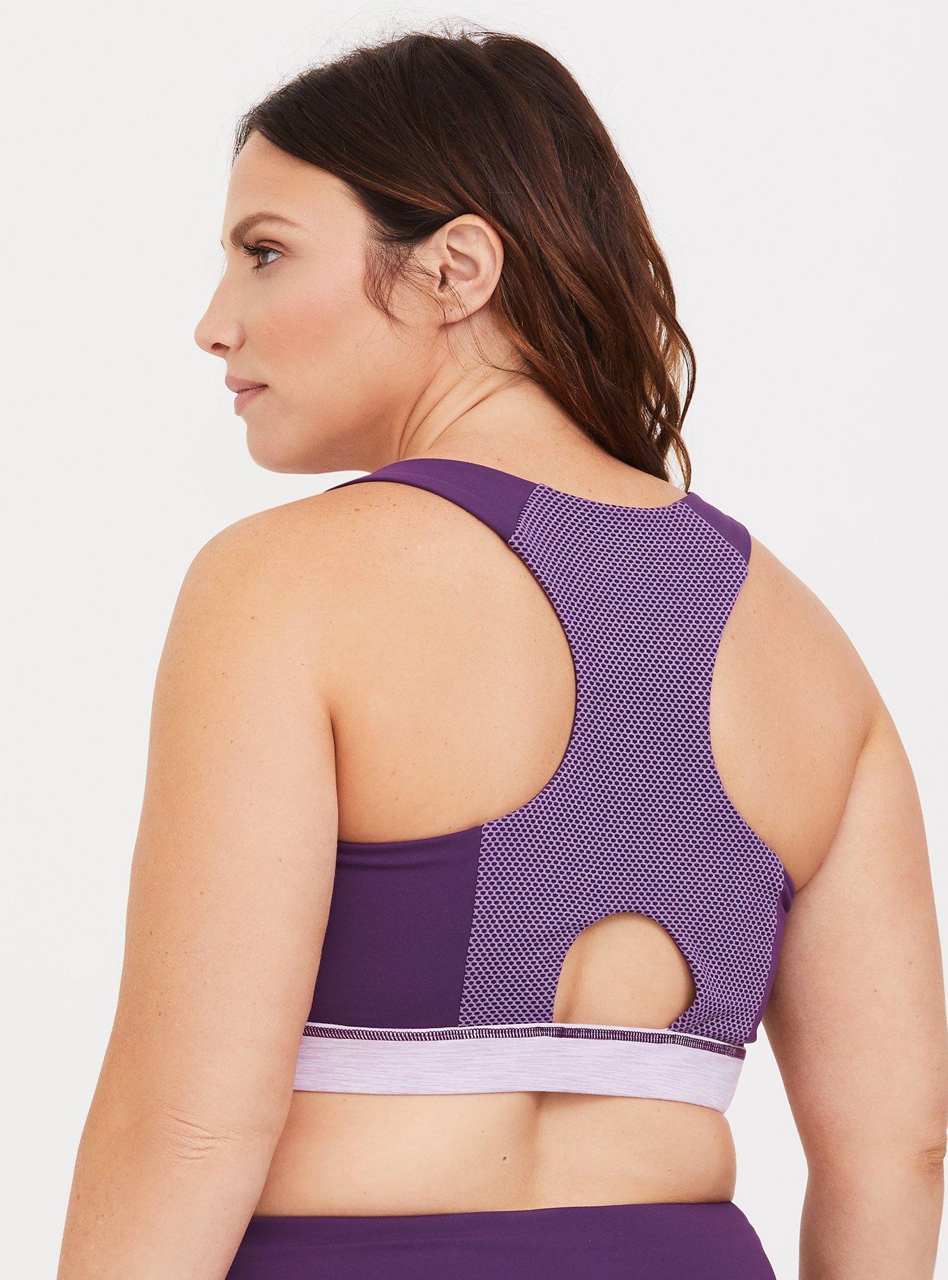 Plus Size Purple Mesh Racerback Sports Bra, PURPLE, alternate