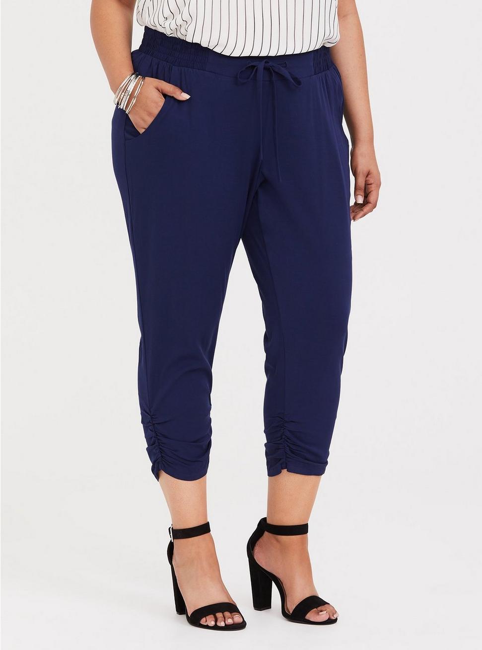 Plus Size - Navy Ruched Stretch Challis Jogger - Torrid