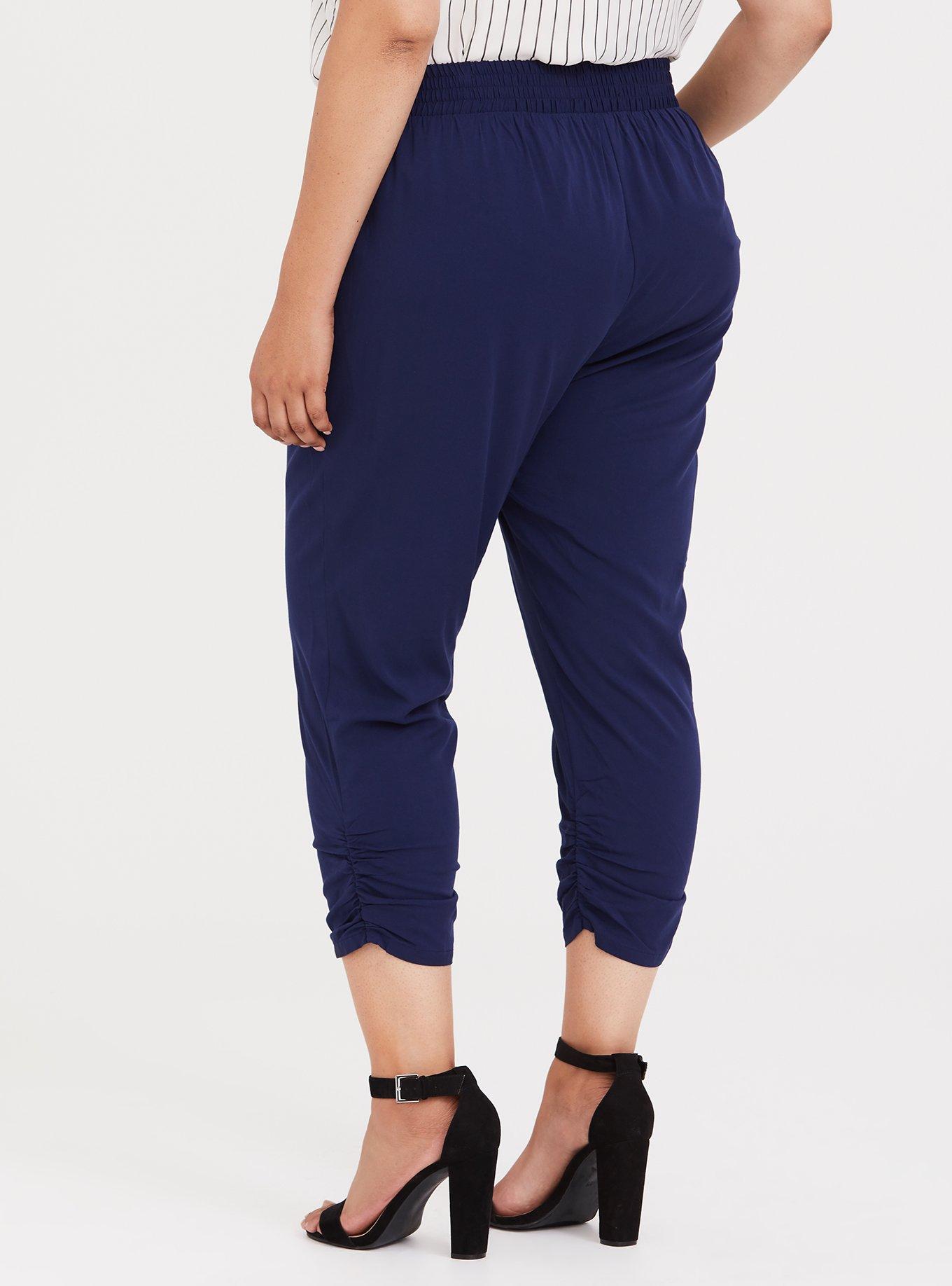 Navy Ruched Stretch Challis Jogger, INK, alternate