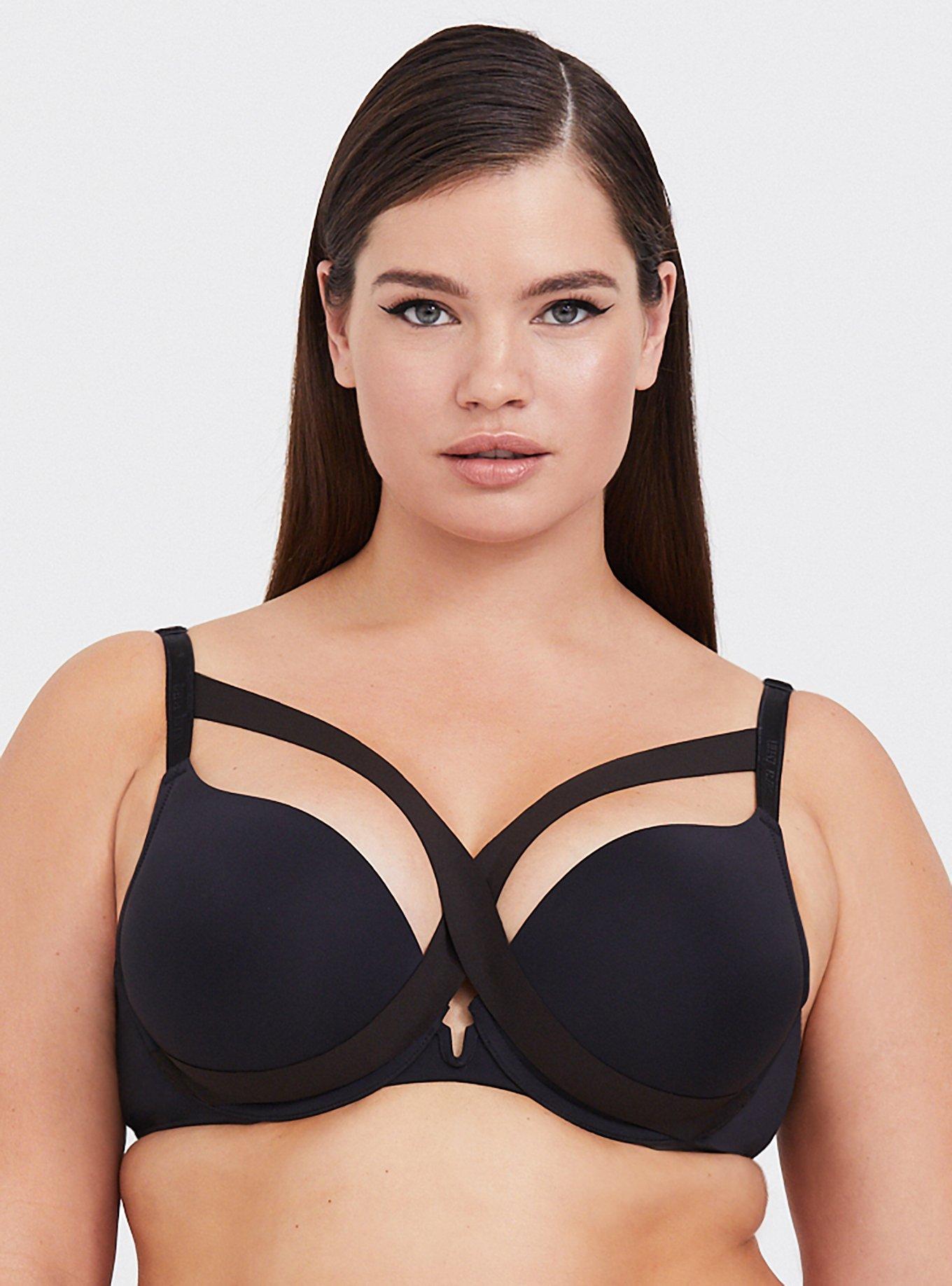 Plus Size - Silver Microfiber & Lace Strappy Back Push-Up Plunge Bra -  Torrid