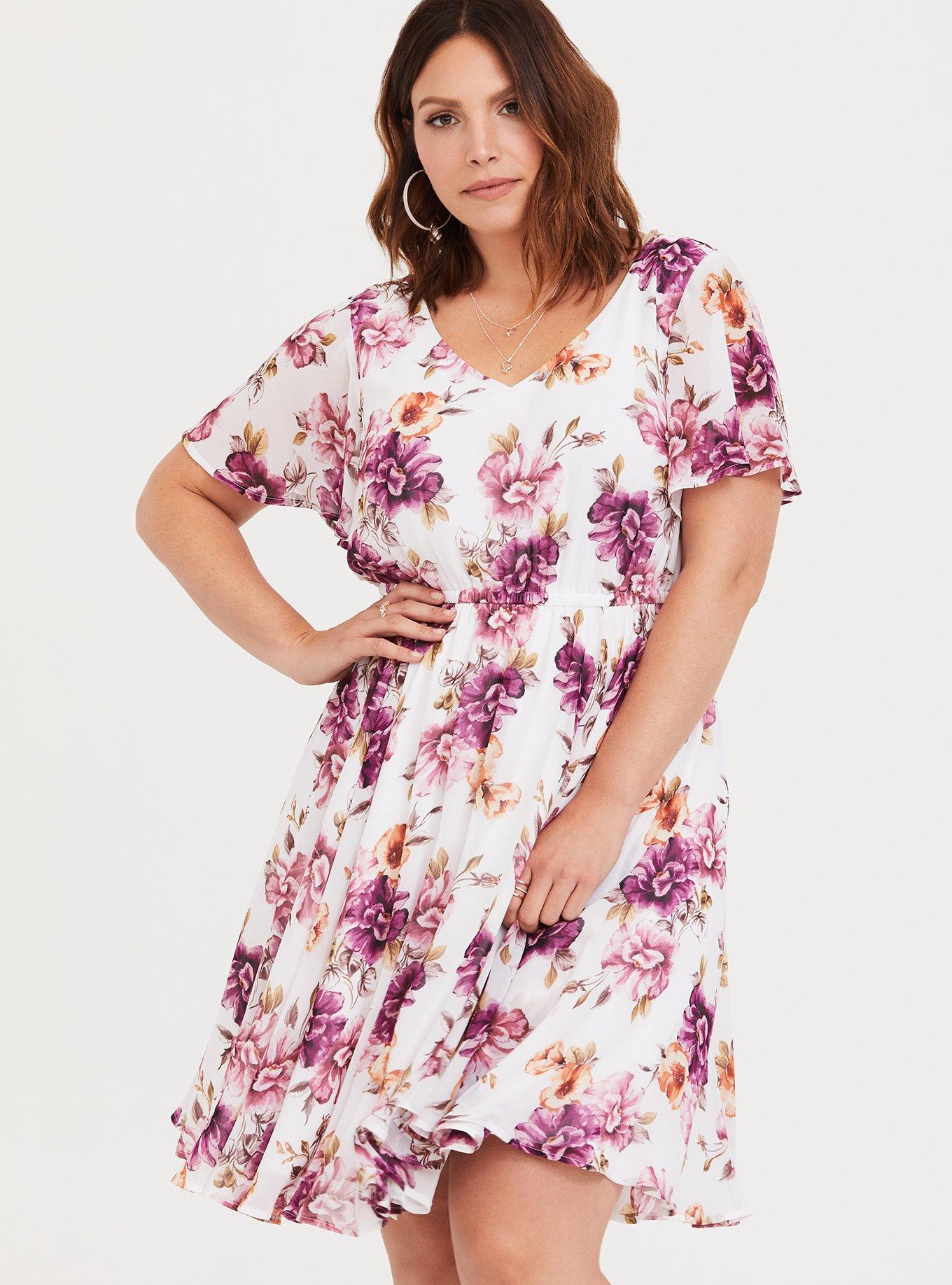 Plus Size - Ivory Floral Chiffon Skater Dress - Torrid