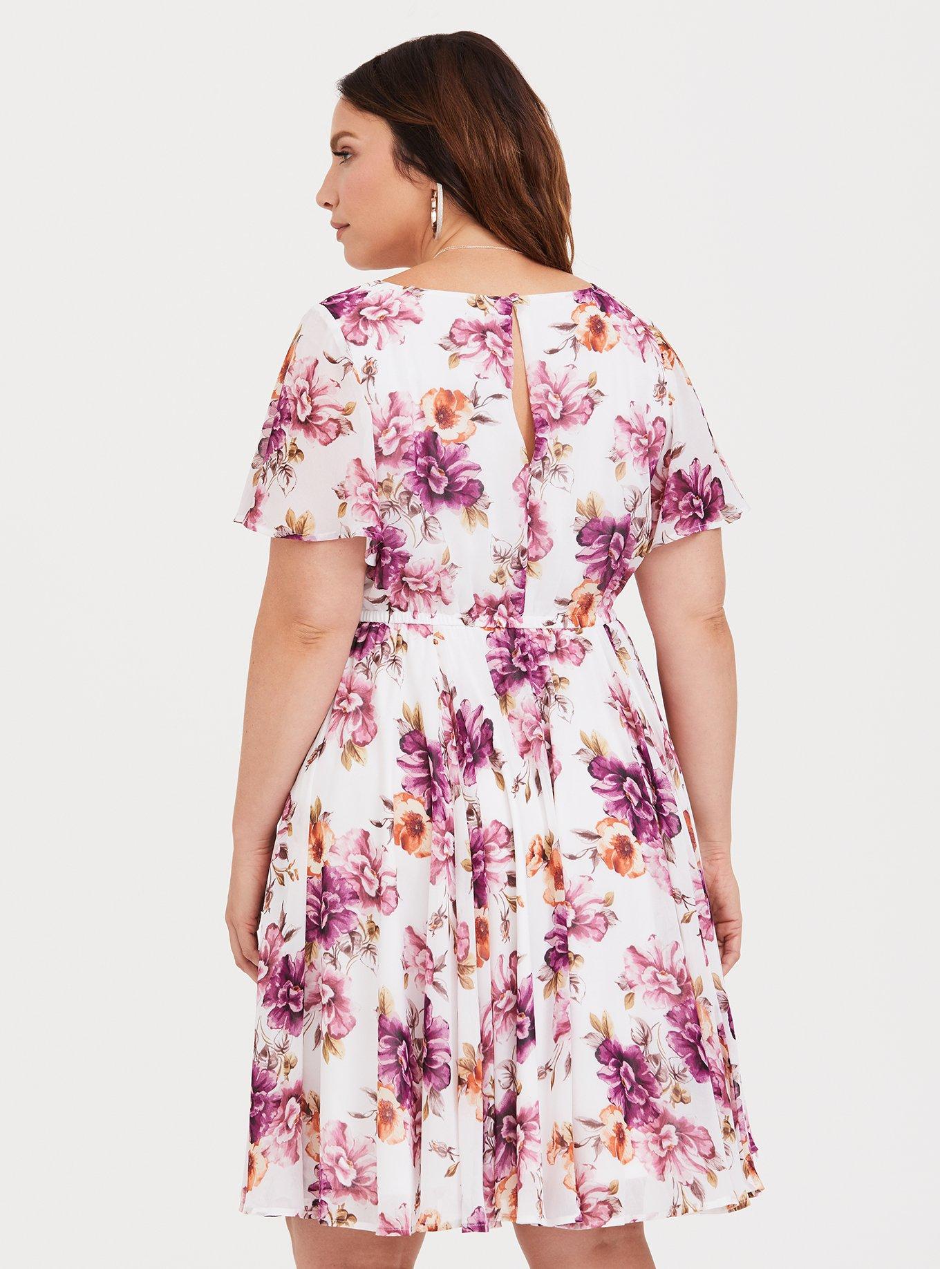 Plus Size - Ivory Floral Chiffon Skater Dress - Torrid
