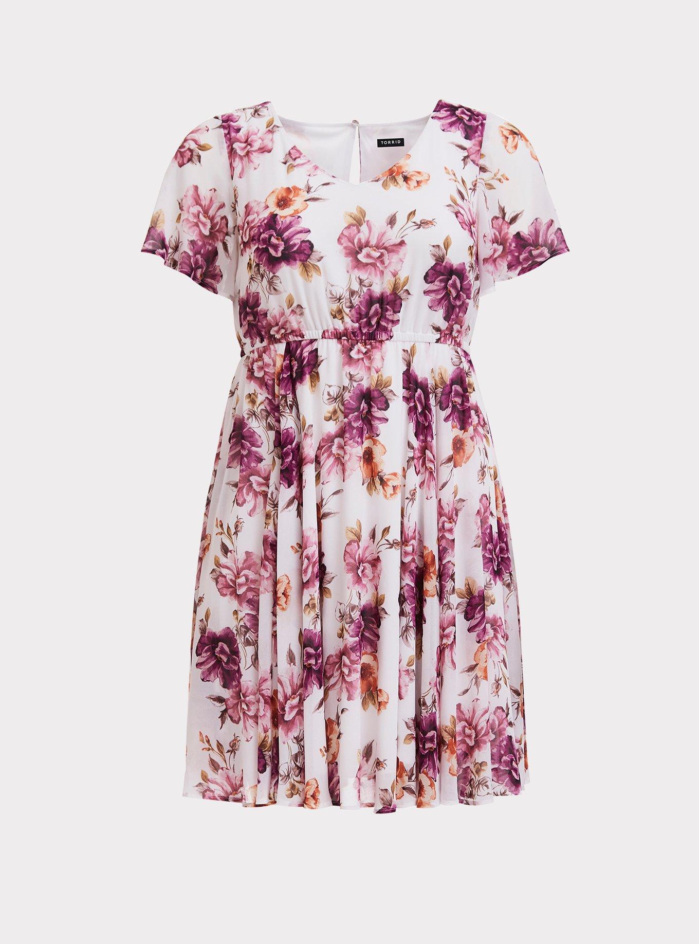 Plus Size - Ivory Floral Chiffon Skater Dress - Torrid