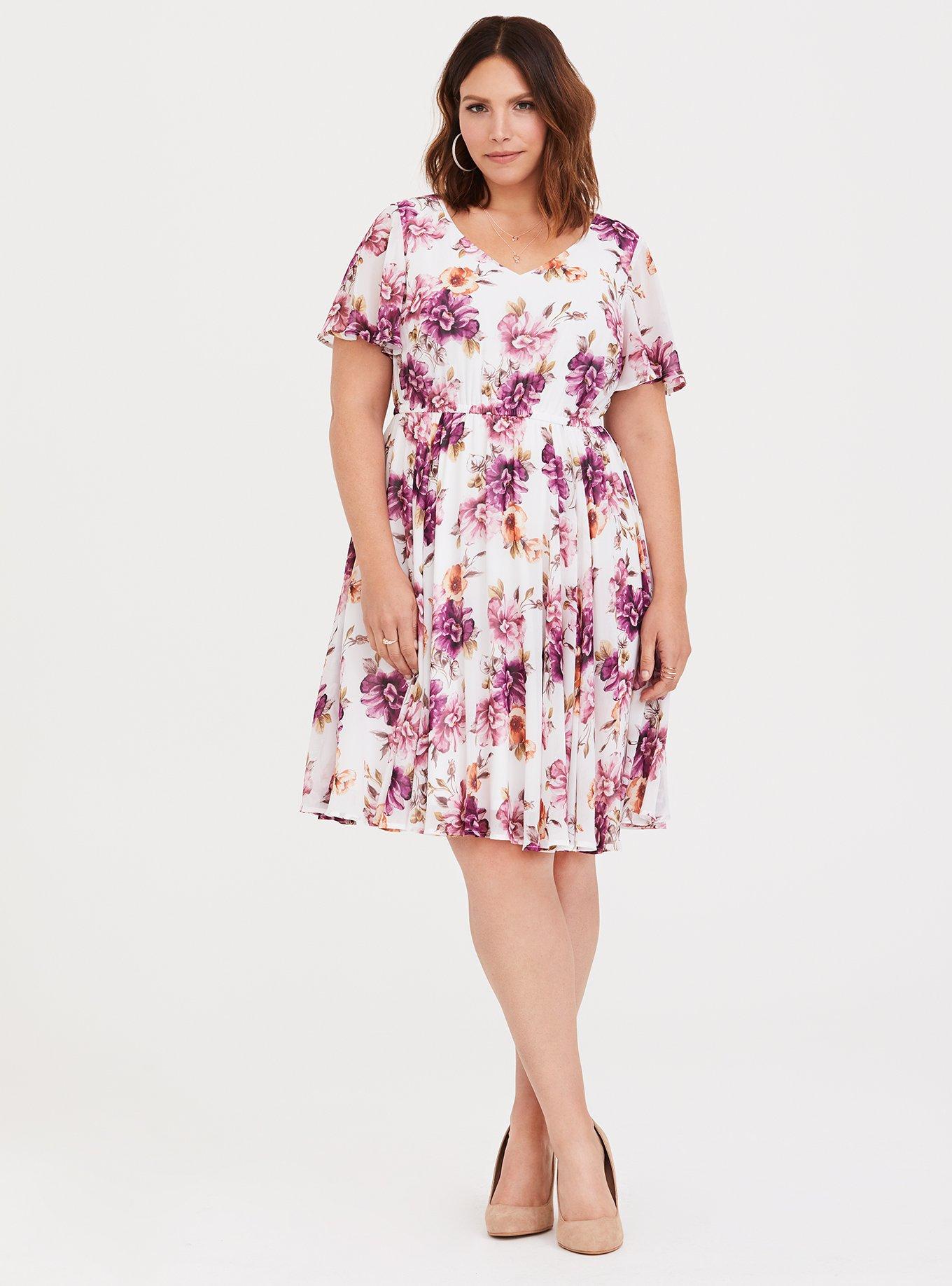 Plus Size - Ivory Floral Chiffon Skater Dress - Torrid