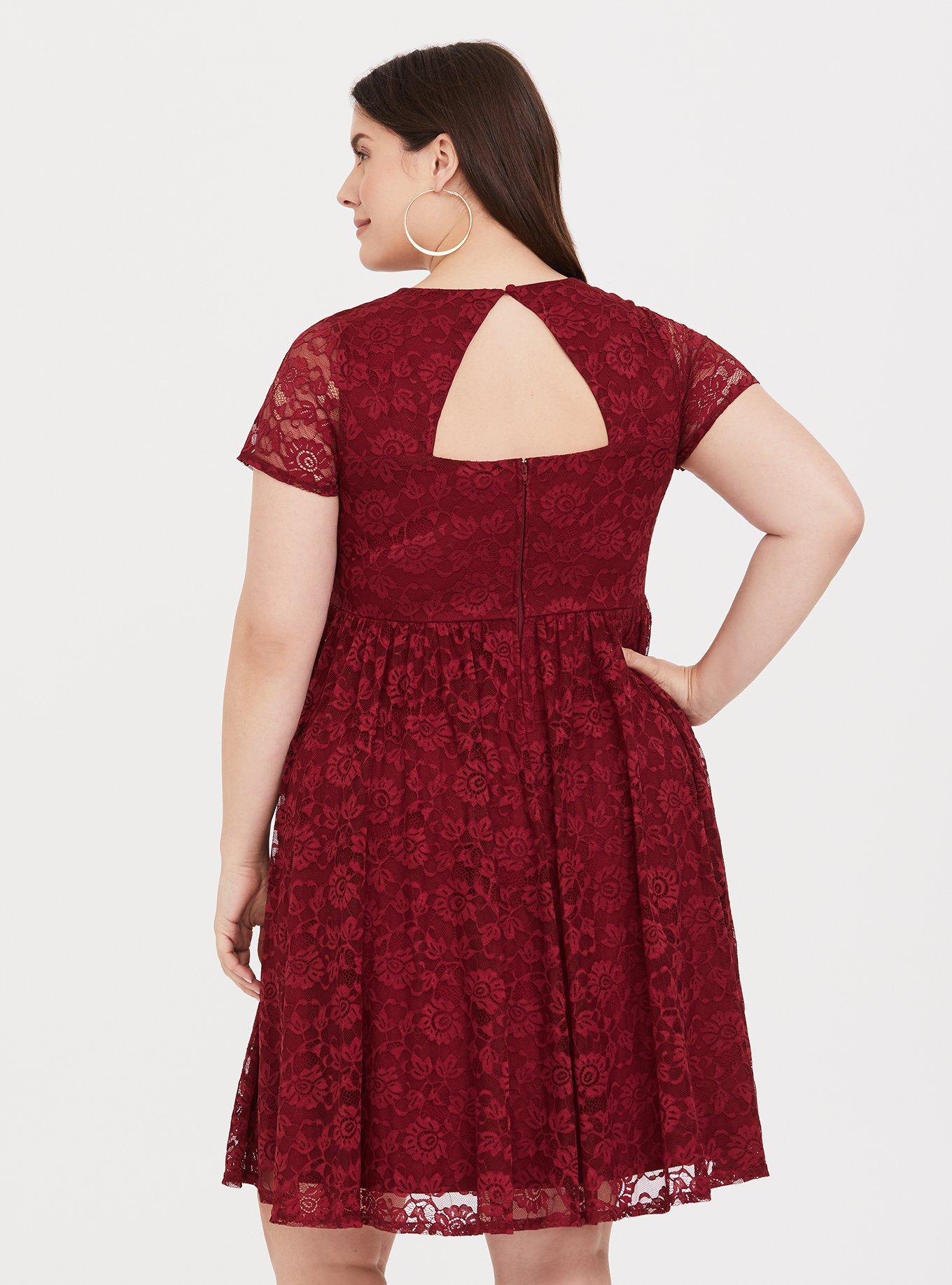 Plus Size - Red Lace V-Neck Skater Dress - Torrid