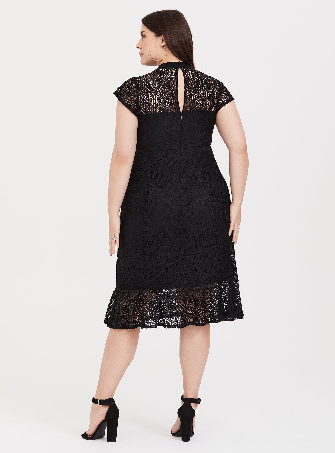 Black Choker Neck Lace Dress, DEEP BLACK, alternate