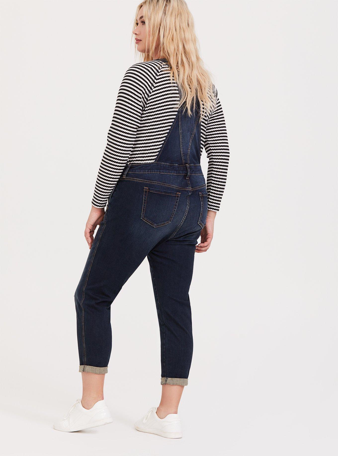 Crop Overall - Vintage Stretch Dark Wash, RIVERDALE, alternate