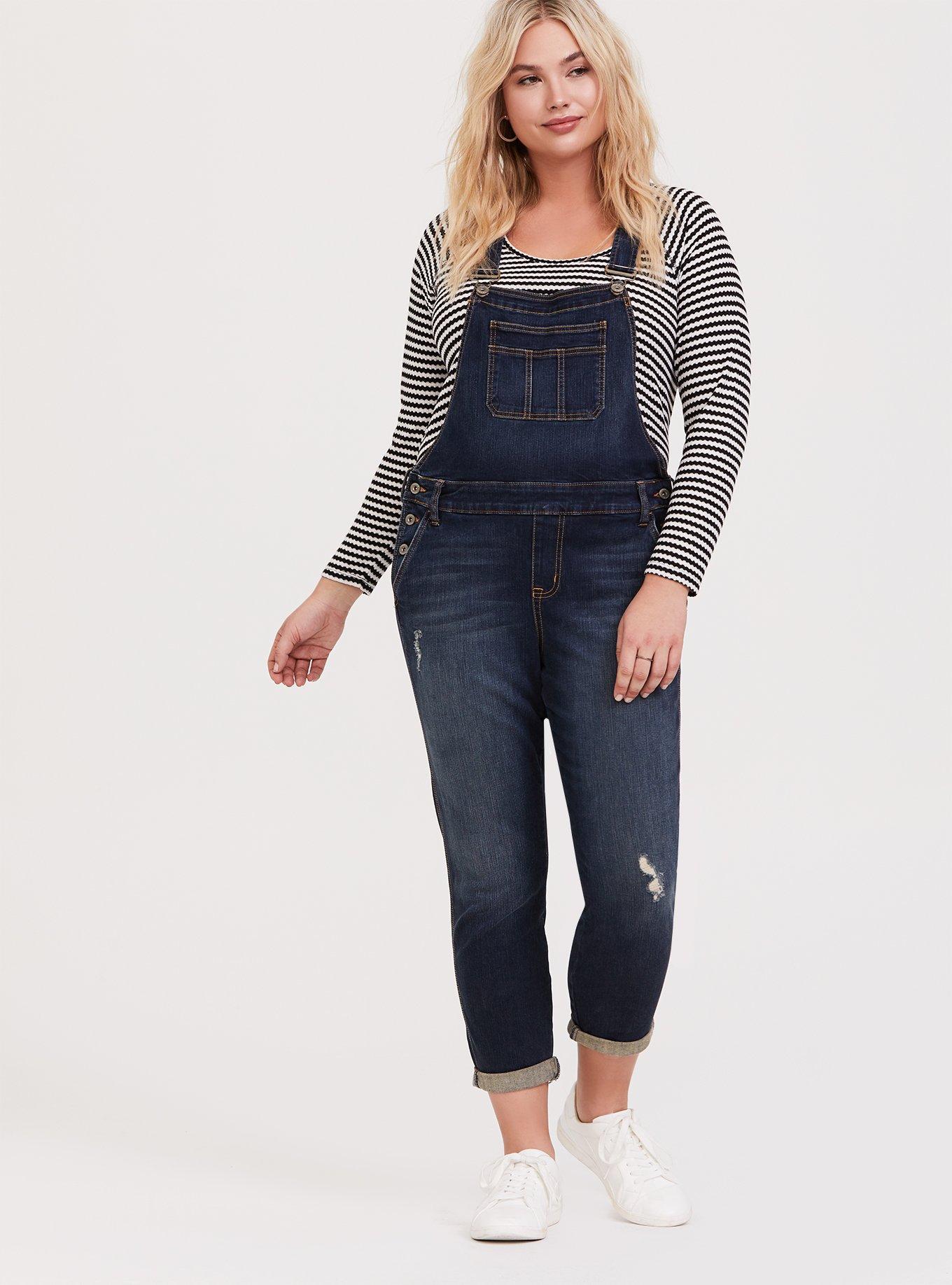 Plus Size - Crop Overall - Vintage Stretch Dark Wash - Torrid