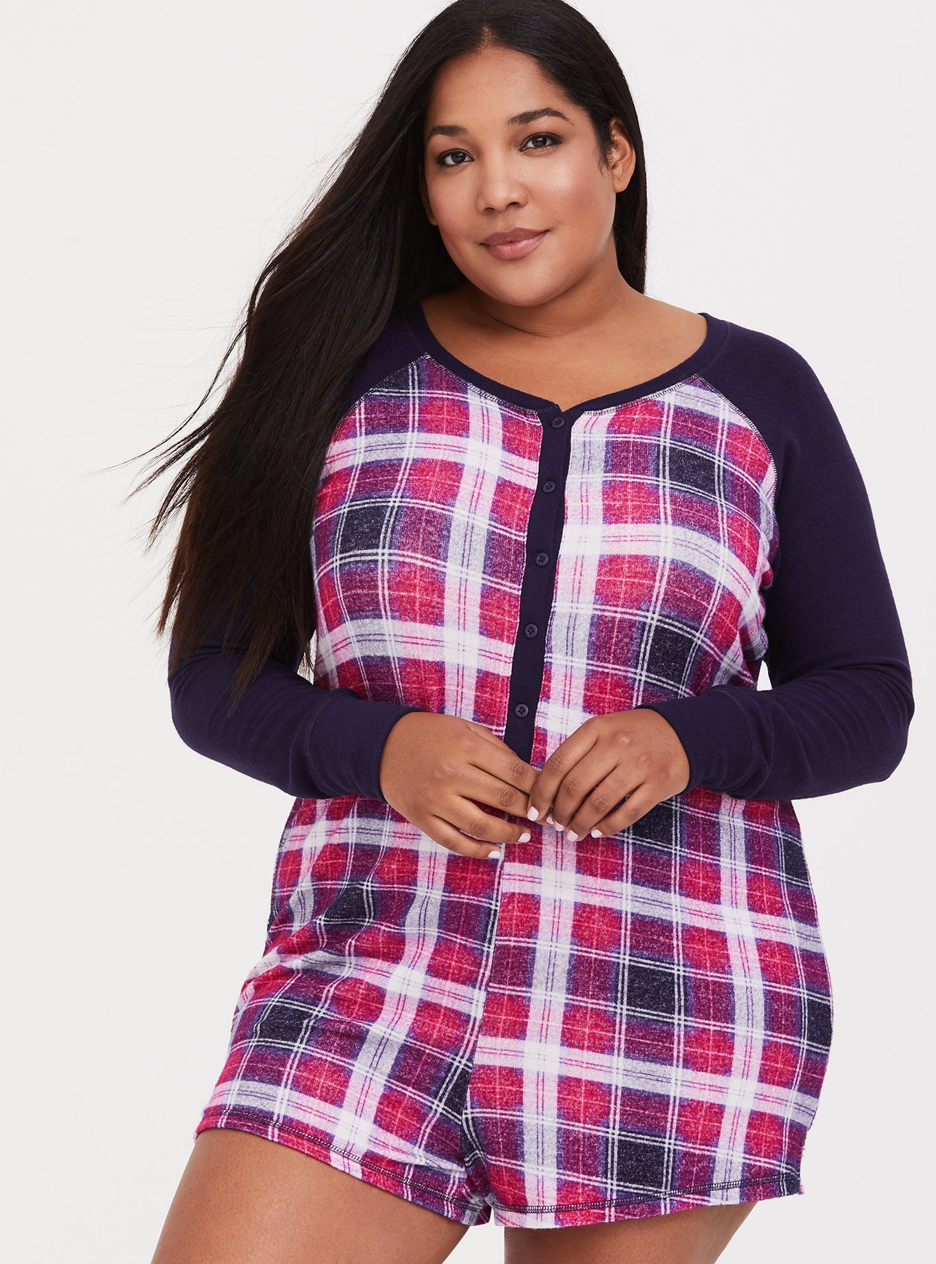 Plus Size - Super Soft Henley Sleep Romper - Torrid
