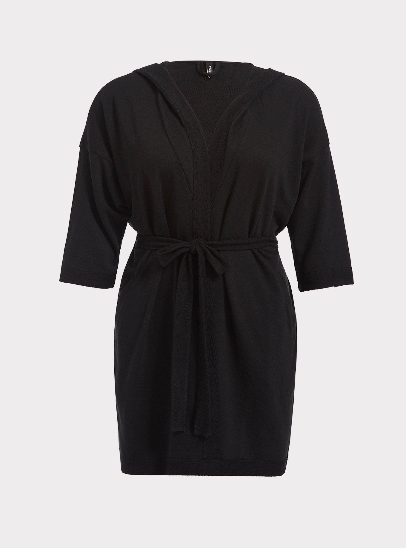 Plus Size Black Hooded French Terry Sleep Robe Torrid