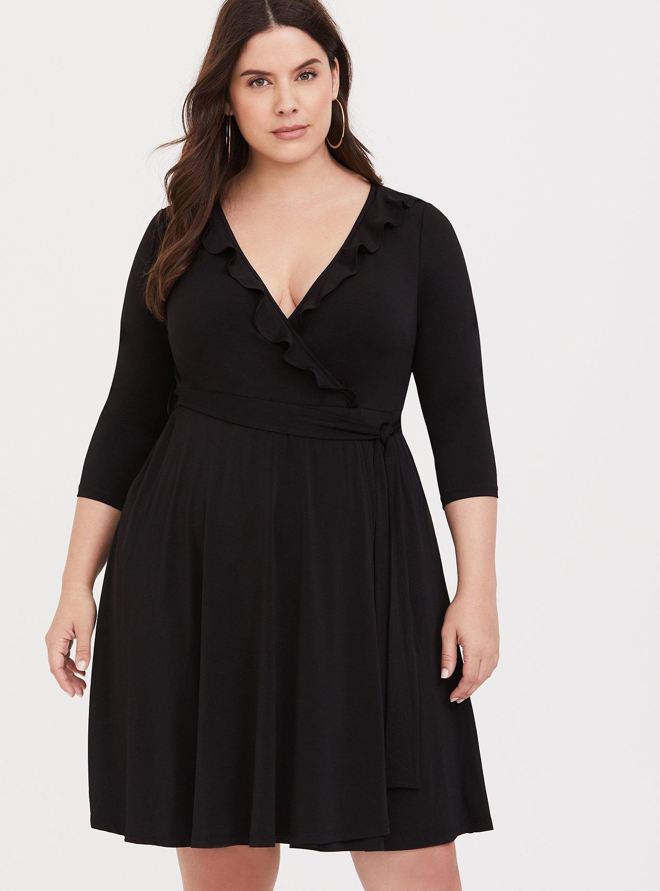 Plus Size - Black Ruffle Studio Knit Wrap Dress - Torrid