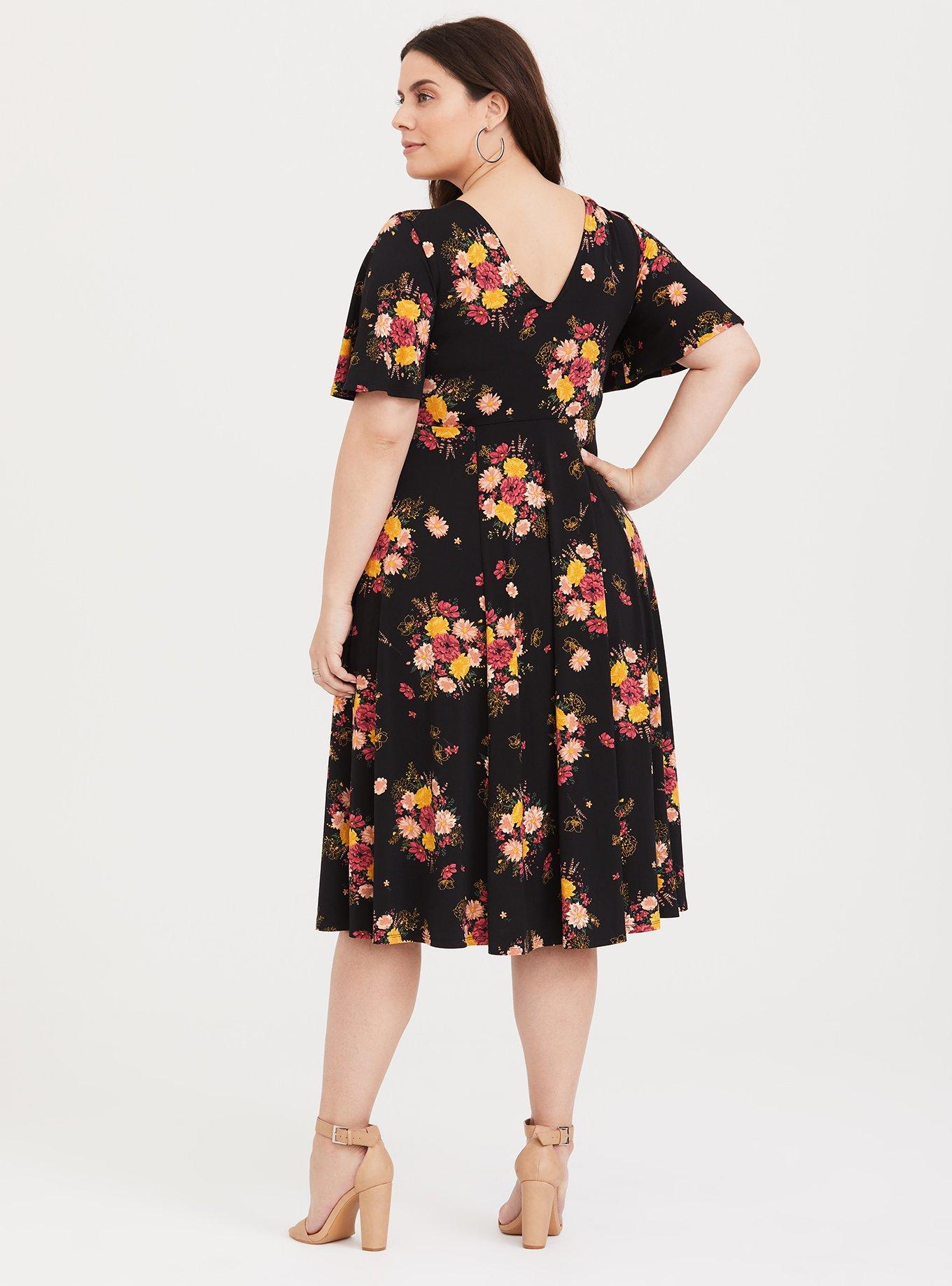 Plus Size - Black Floral Studio Knit Midi Dress - Torrid
