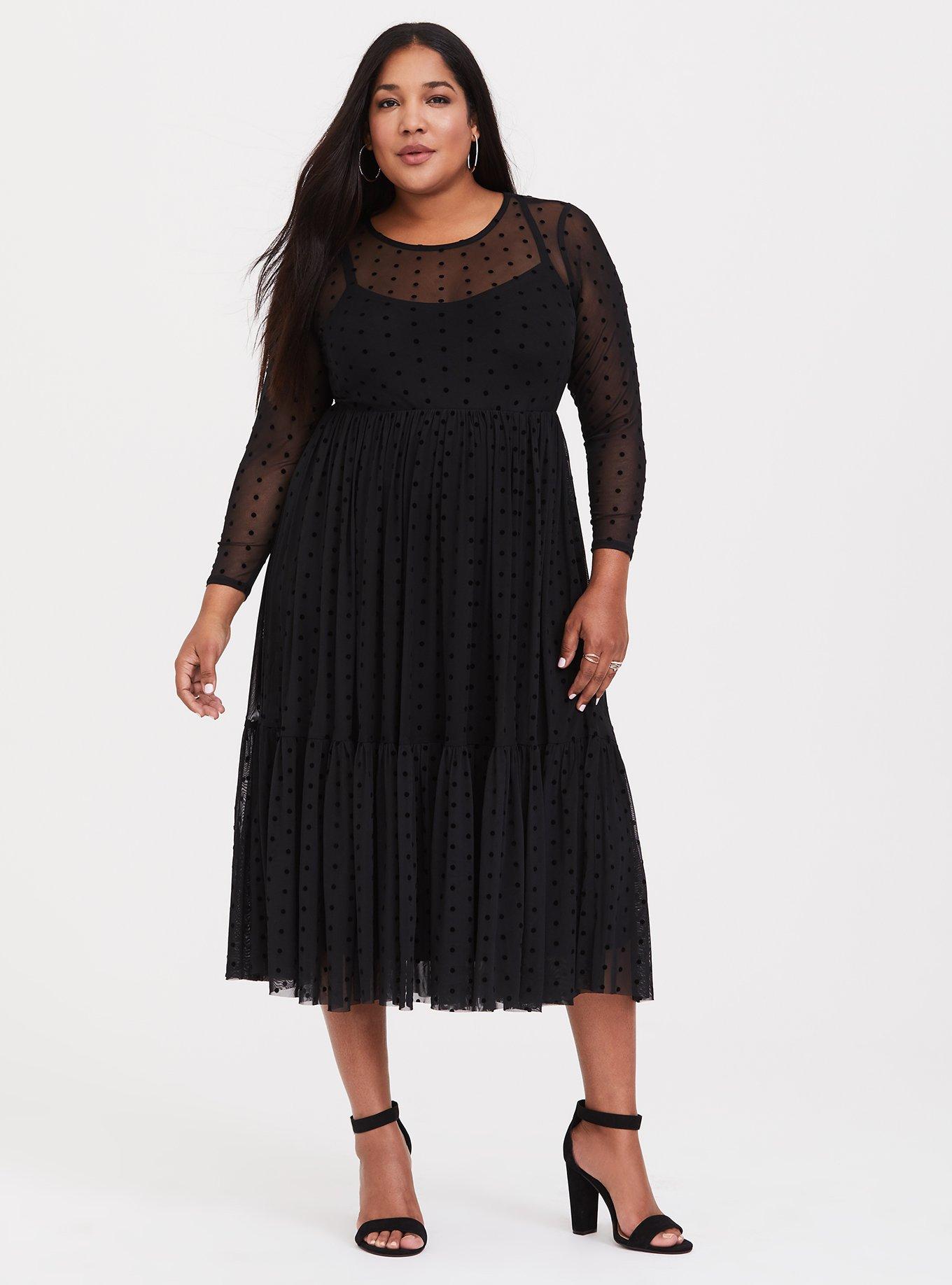 Plus Size - Black Dot Mesh Midi Dress - Torrid