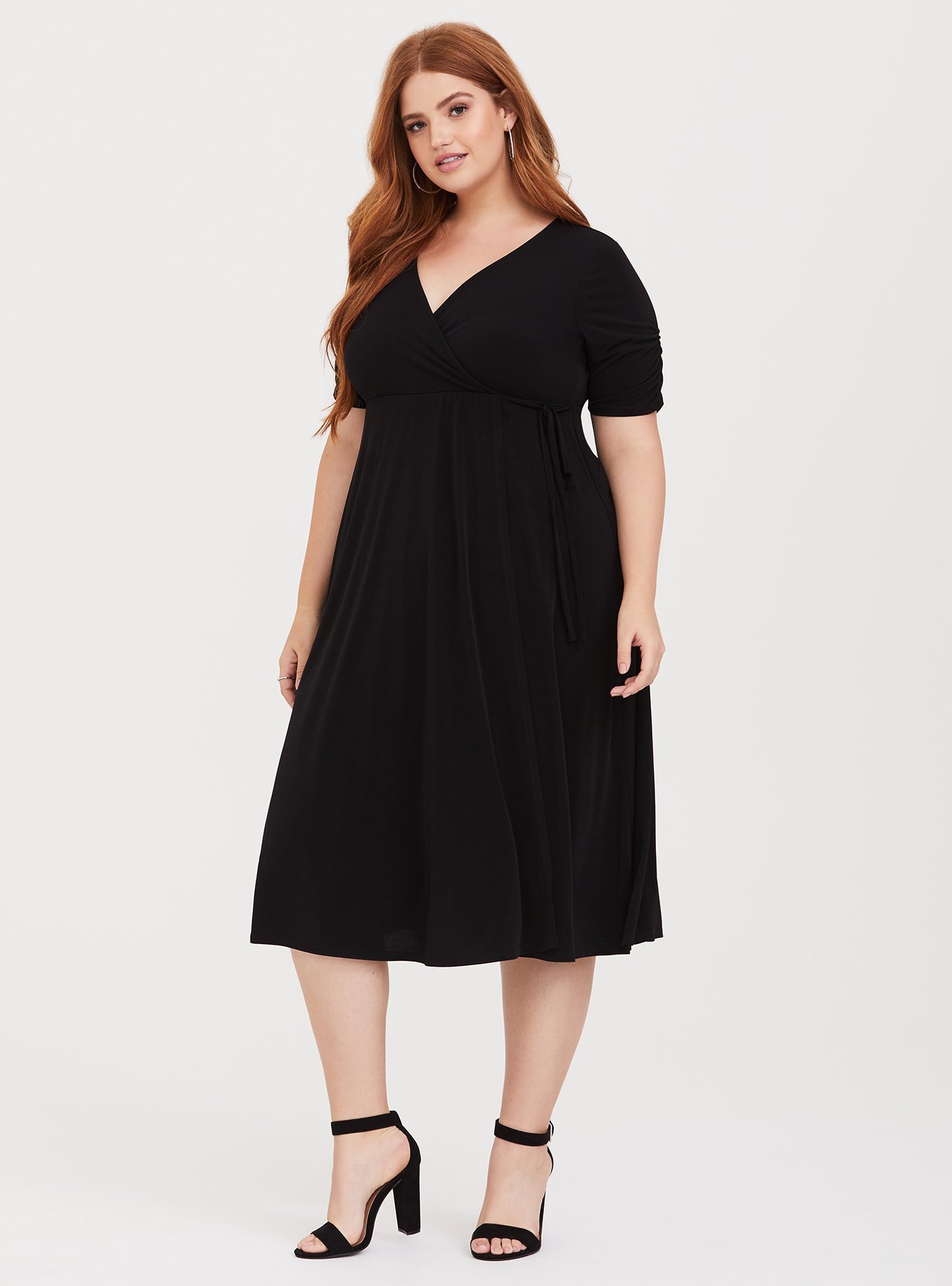 Plus Size Black Ruched Satin Wrap Dress Torrid