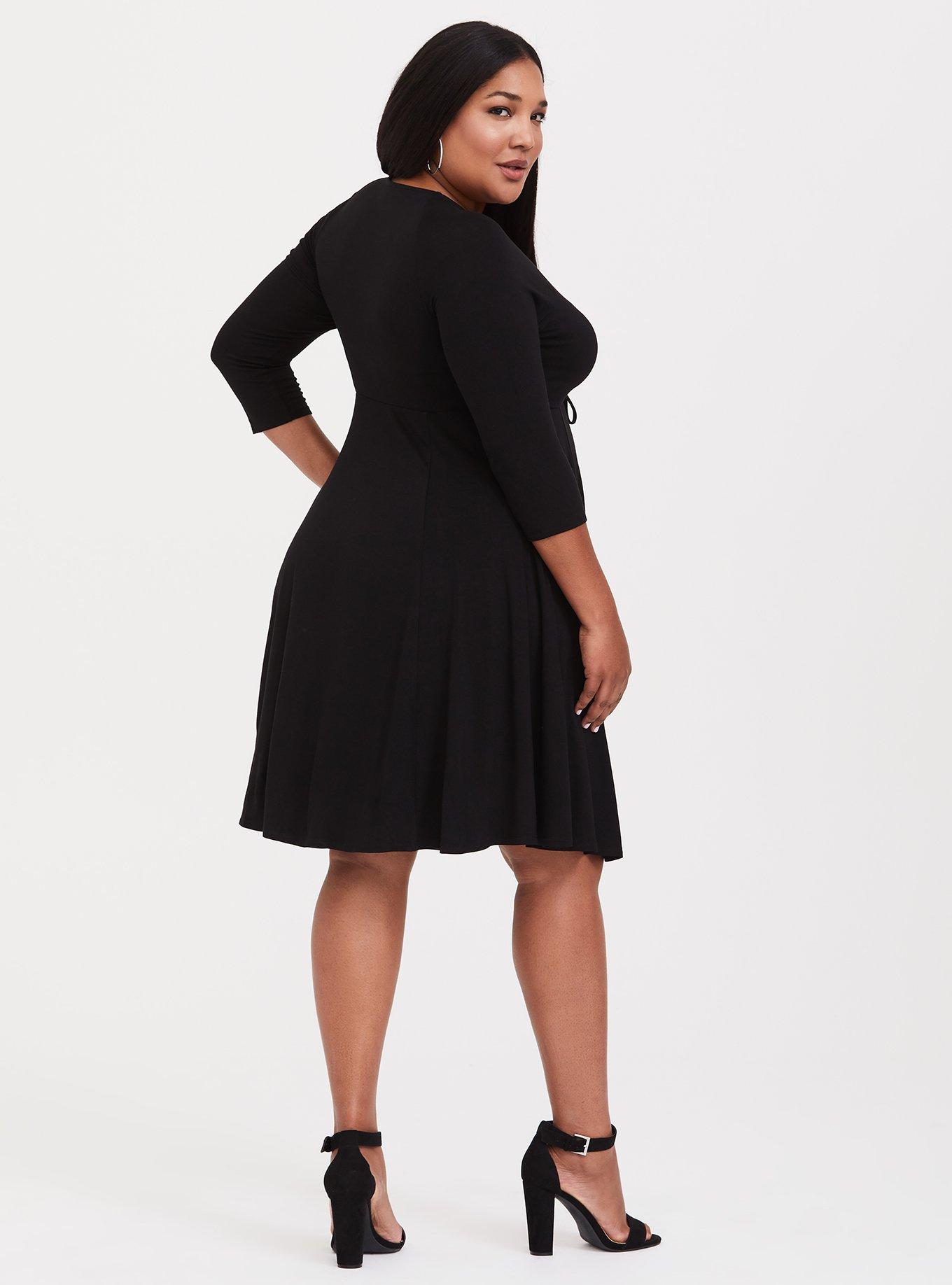 Black Ruched Skater Dress, DEEP BLACK, alternate