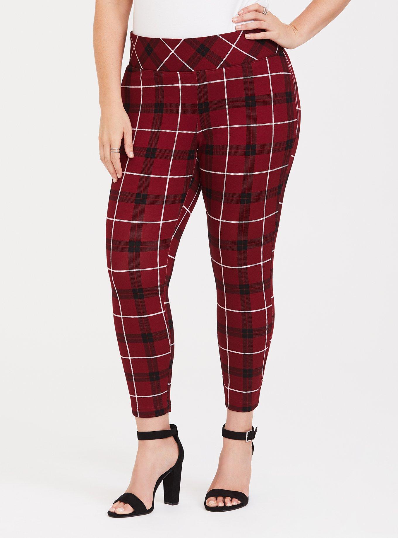 Red plaid stretch on sale pants