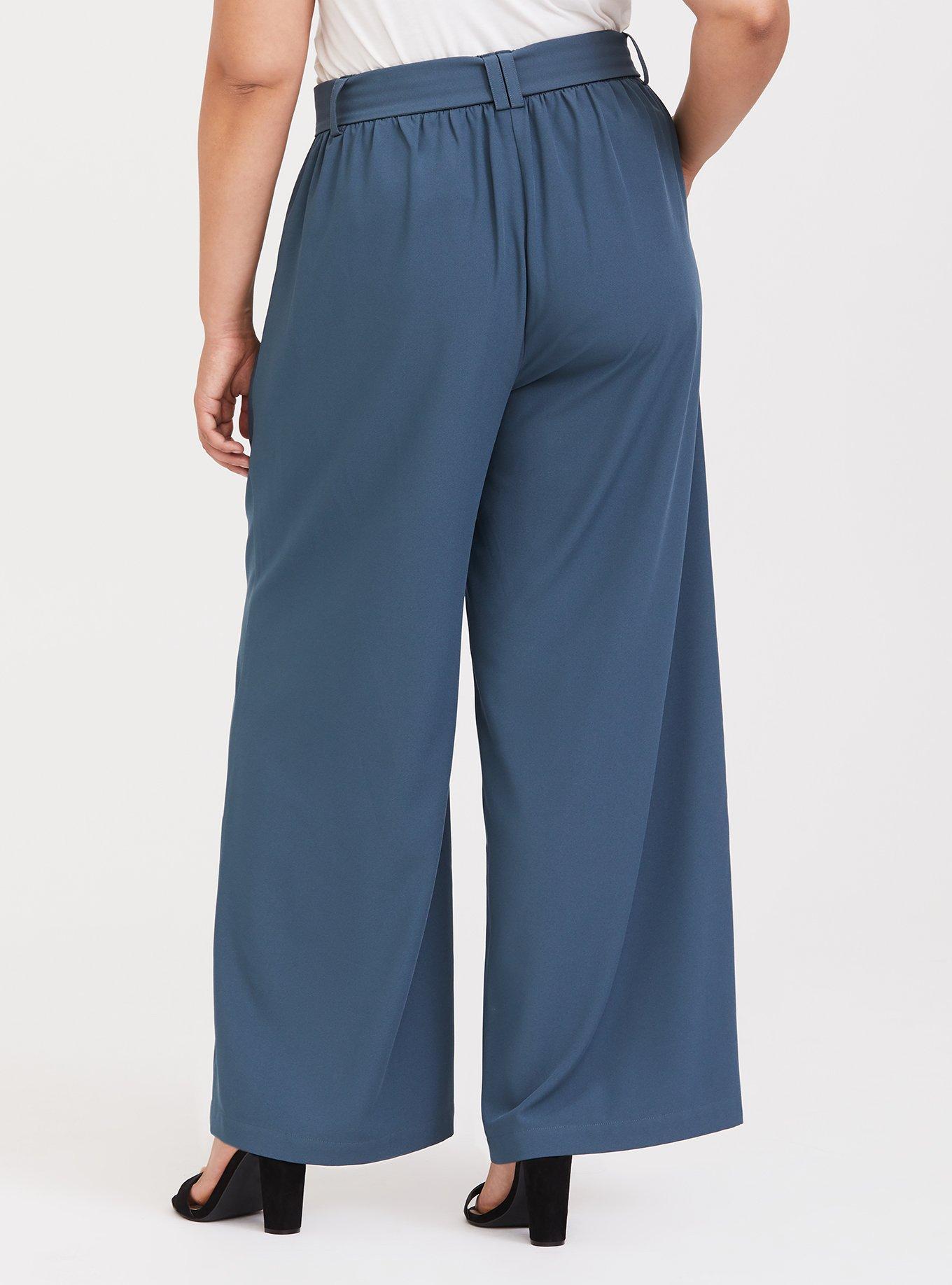 Teal Crepe Tie Front Wide Leg Pant, , alternate