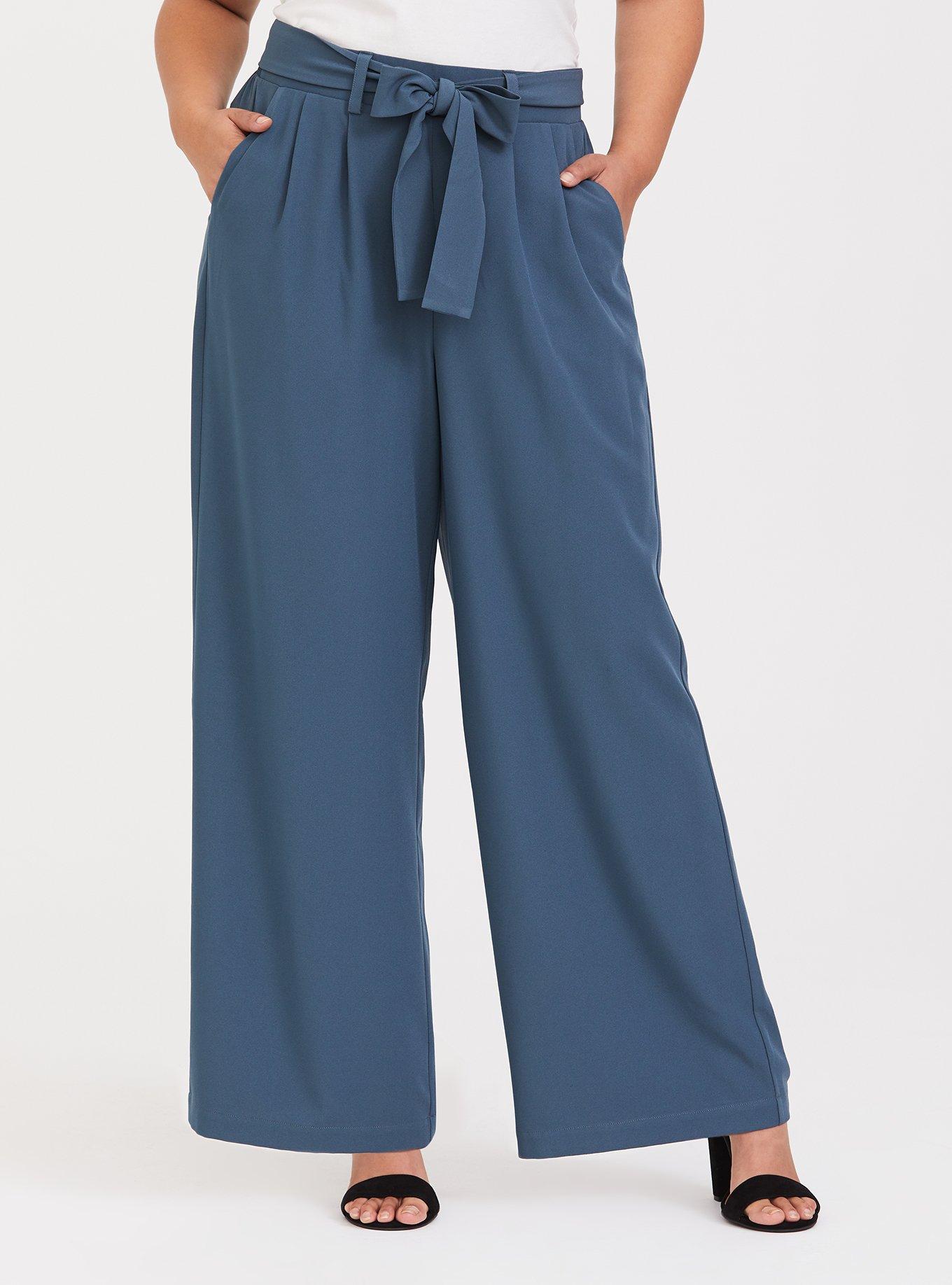 Teal Crepe Tie Front Wide Leg Pant, , hi-res