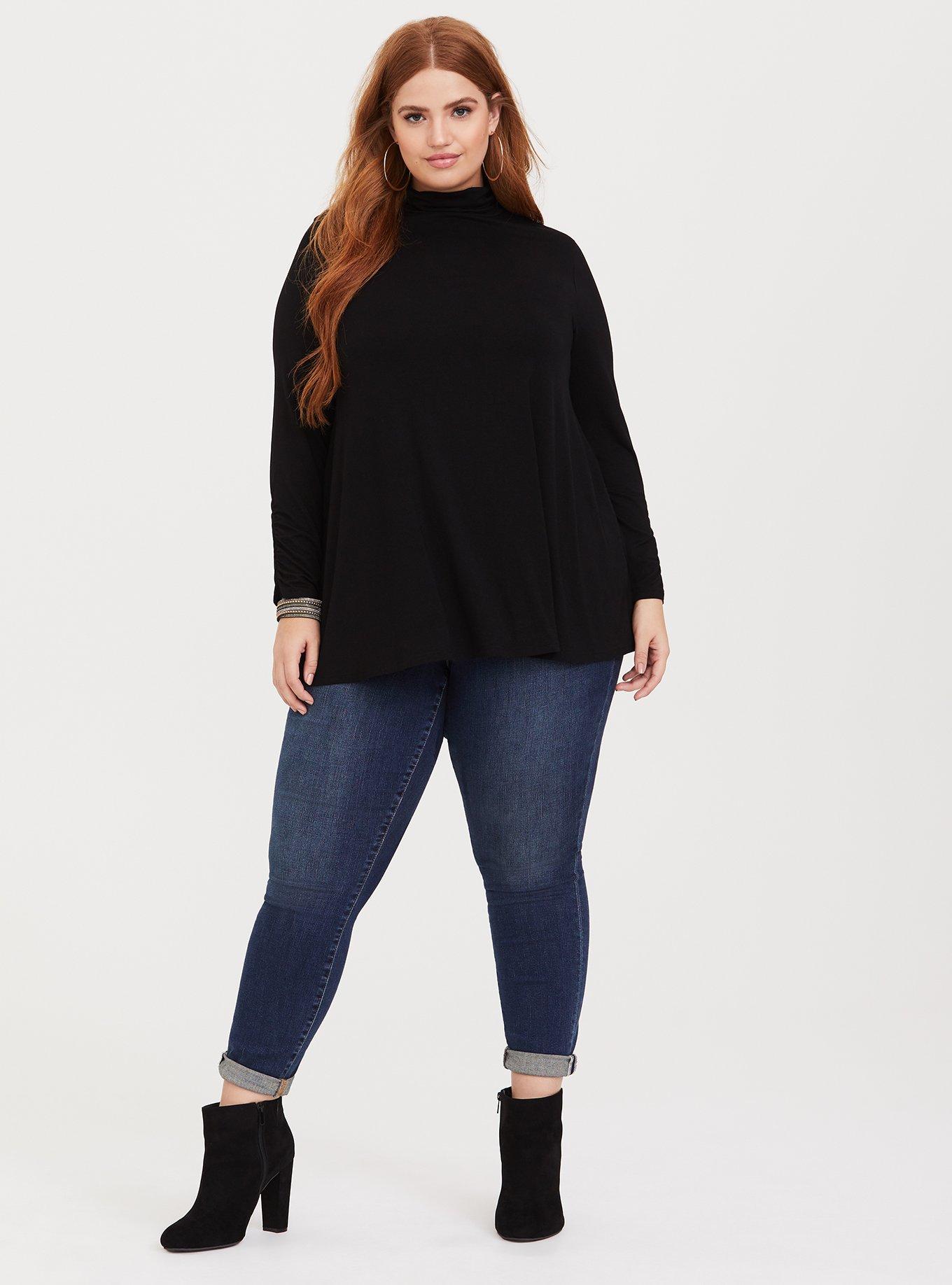 Plus Size - Super Soft Black Turtleneck Long Sleeve Tunic Tee - Torrid