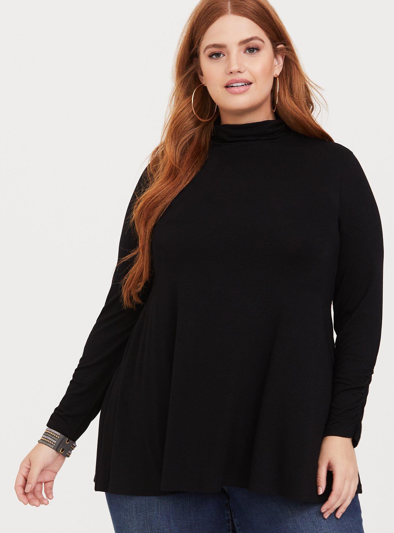 Plus Size - Super Soft Black Turtleneck Long Sleeve Tunic Tee - Torrid